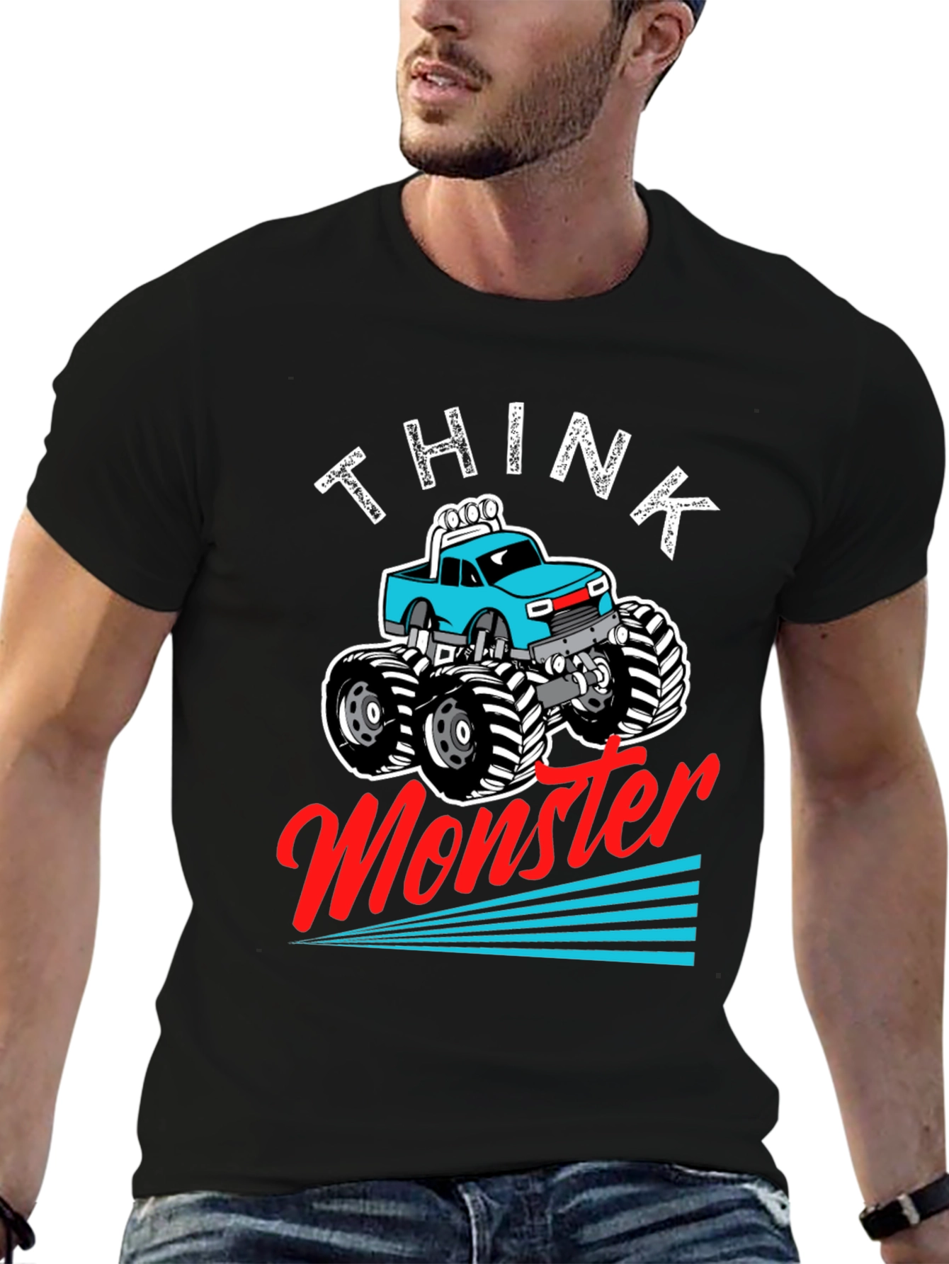 Think Monster Truck Graphic Tee - Black Cotton Blend