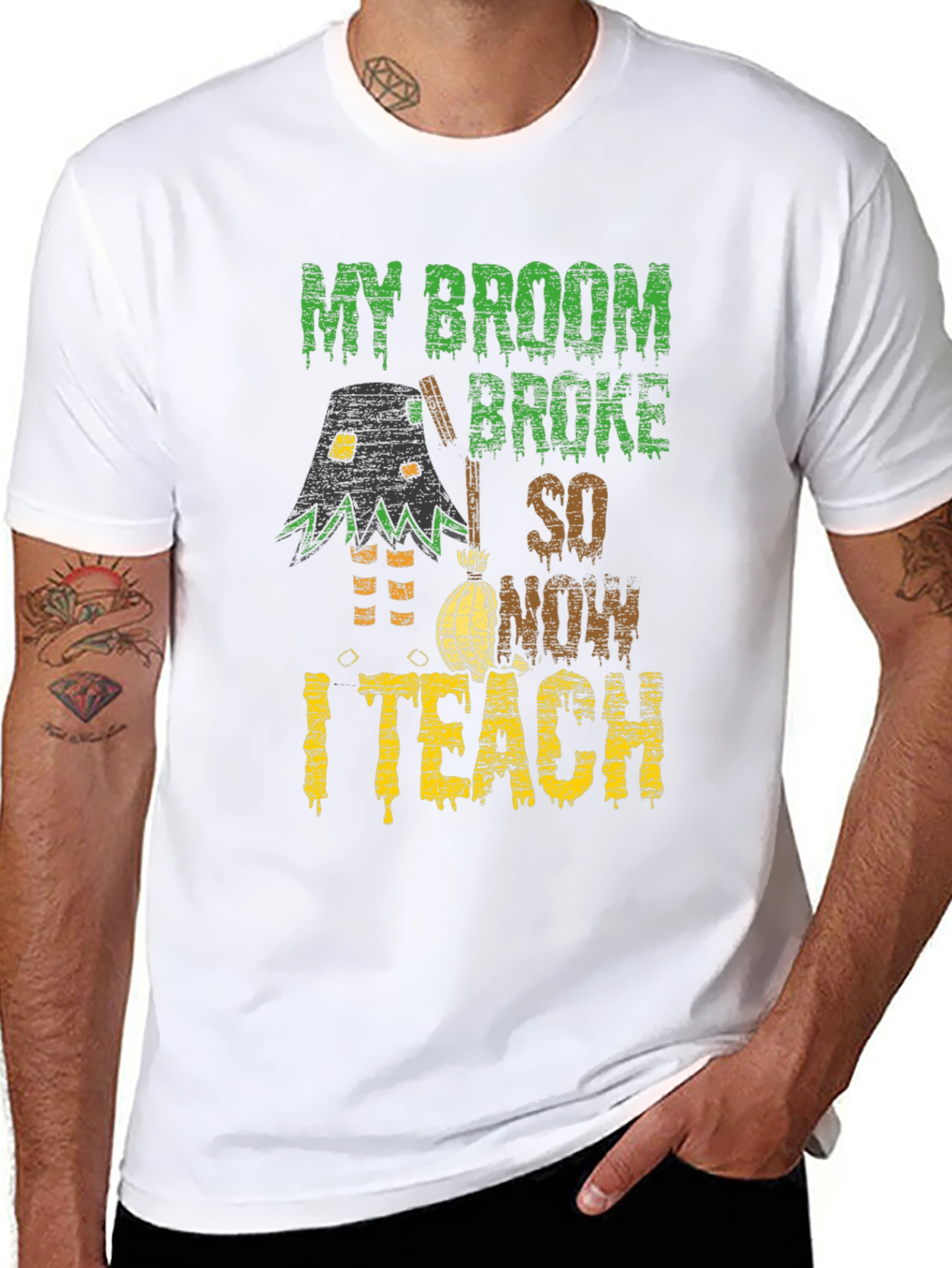 Funny Halloween Teacher T-Shirt - My Broom Broke