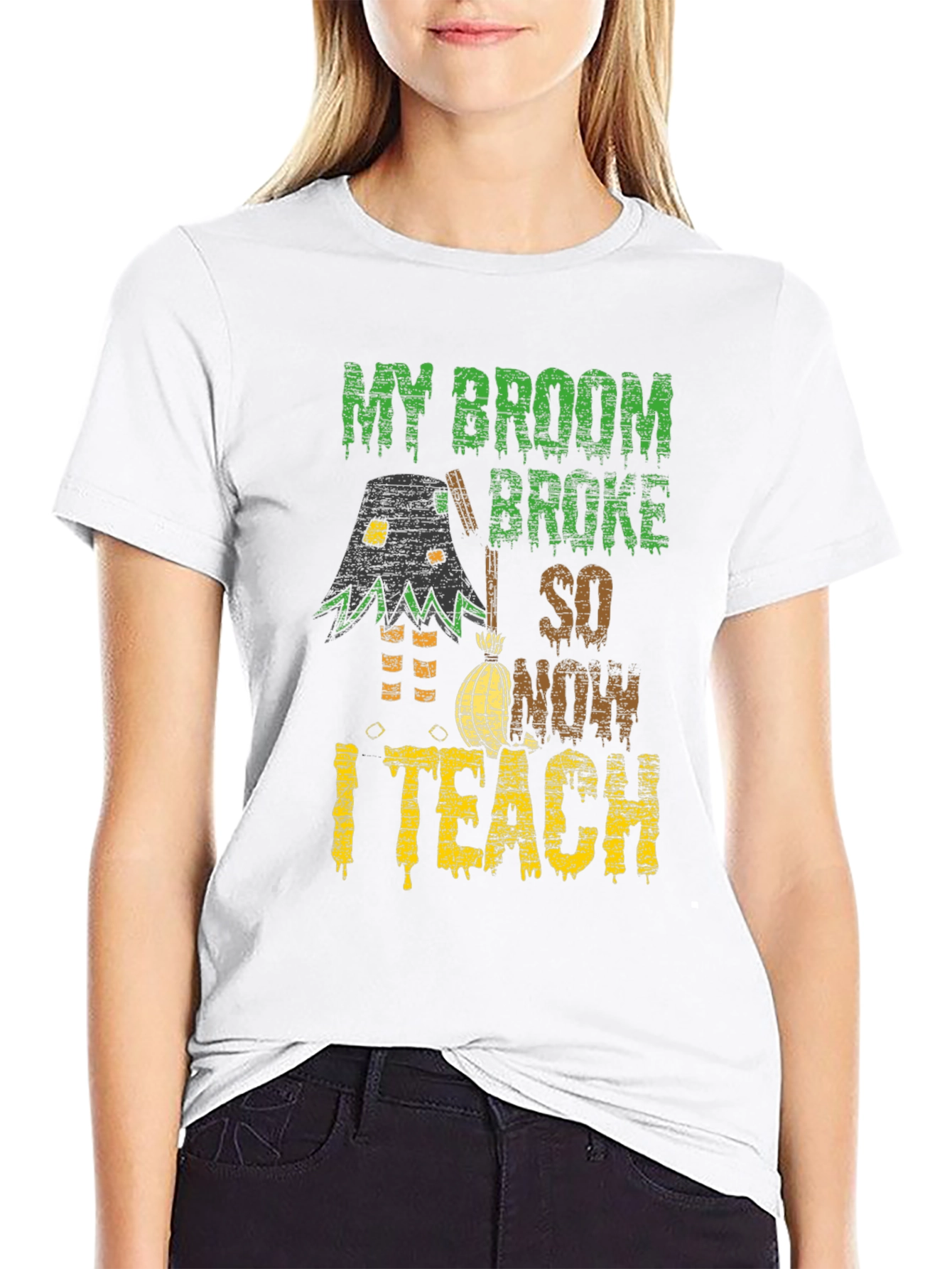 Funny Halloween Teacher T-Shirt - My Broom Broke