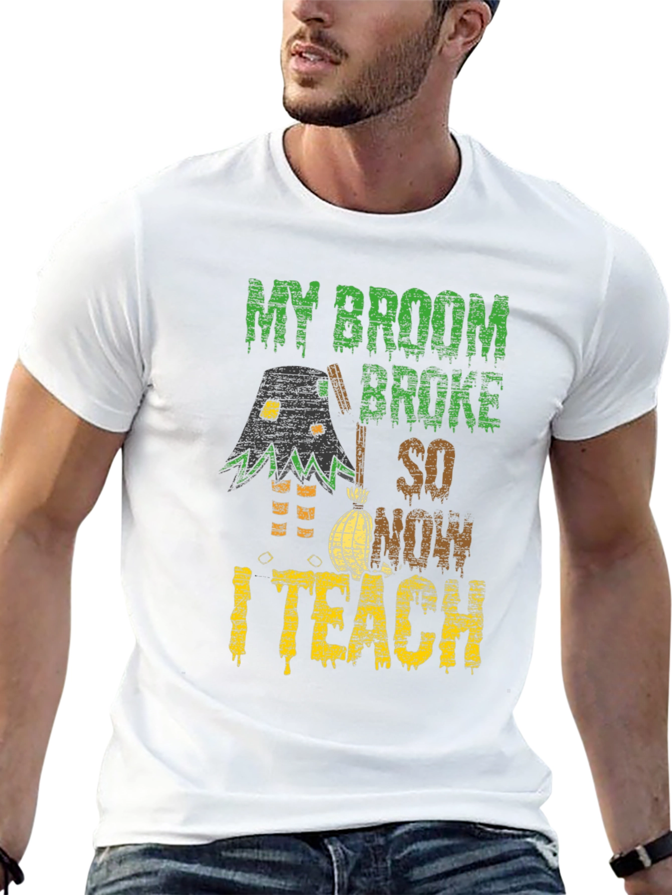 Funny Halloween Teacher T-Shirt - My Broom Broke
