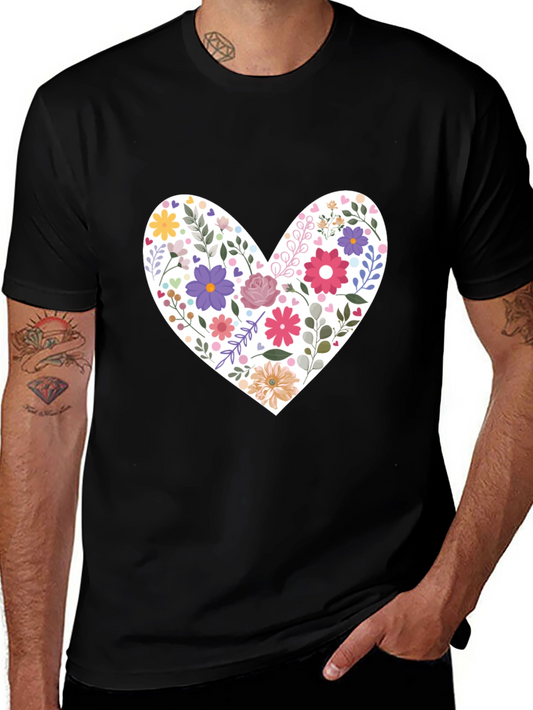 Floral Heart Graphic Tee - Stylish Casual Wear