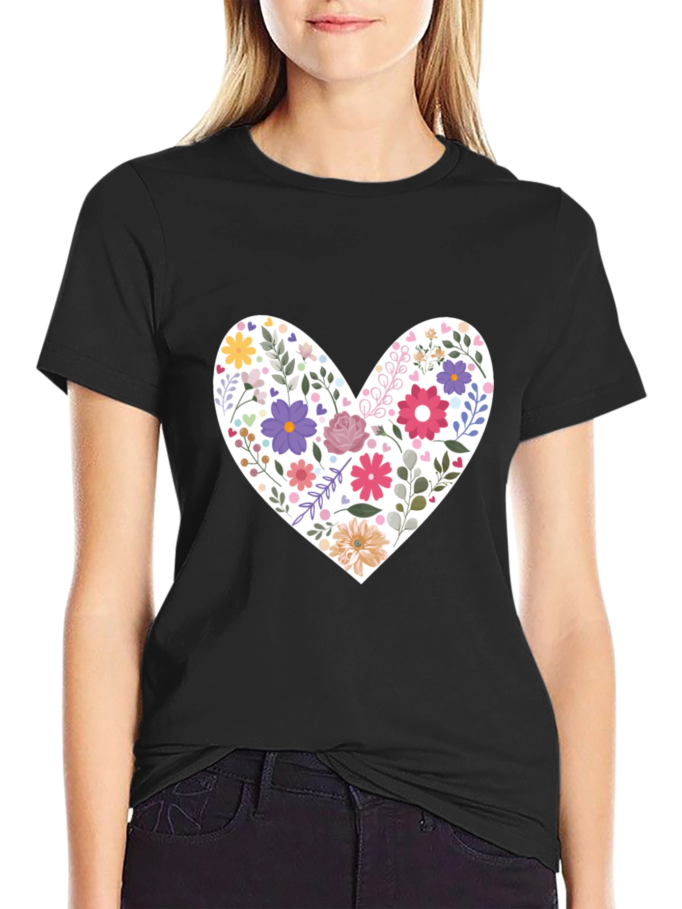Floral Heart Graphic Tee - Stylish Casual Wear