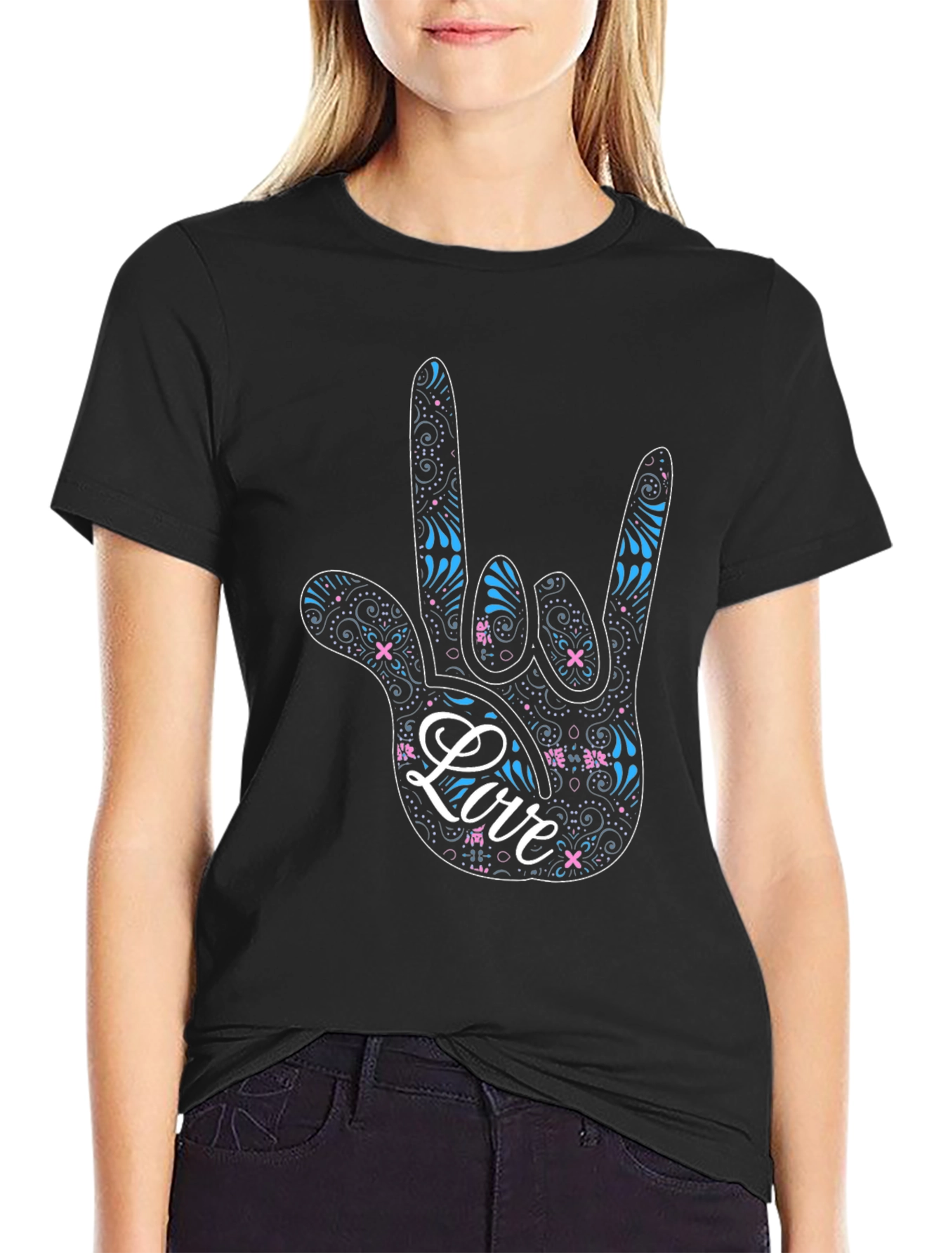 Love Sign Language Graphic Tee - Black