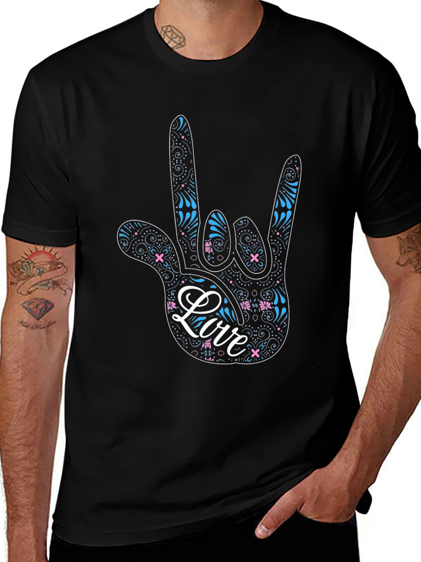 Love Sign Language Graphic Tee - Black