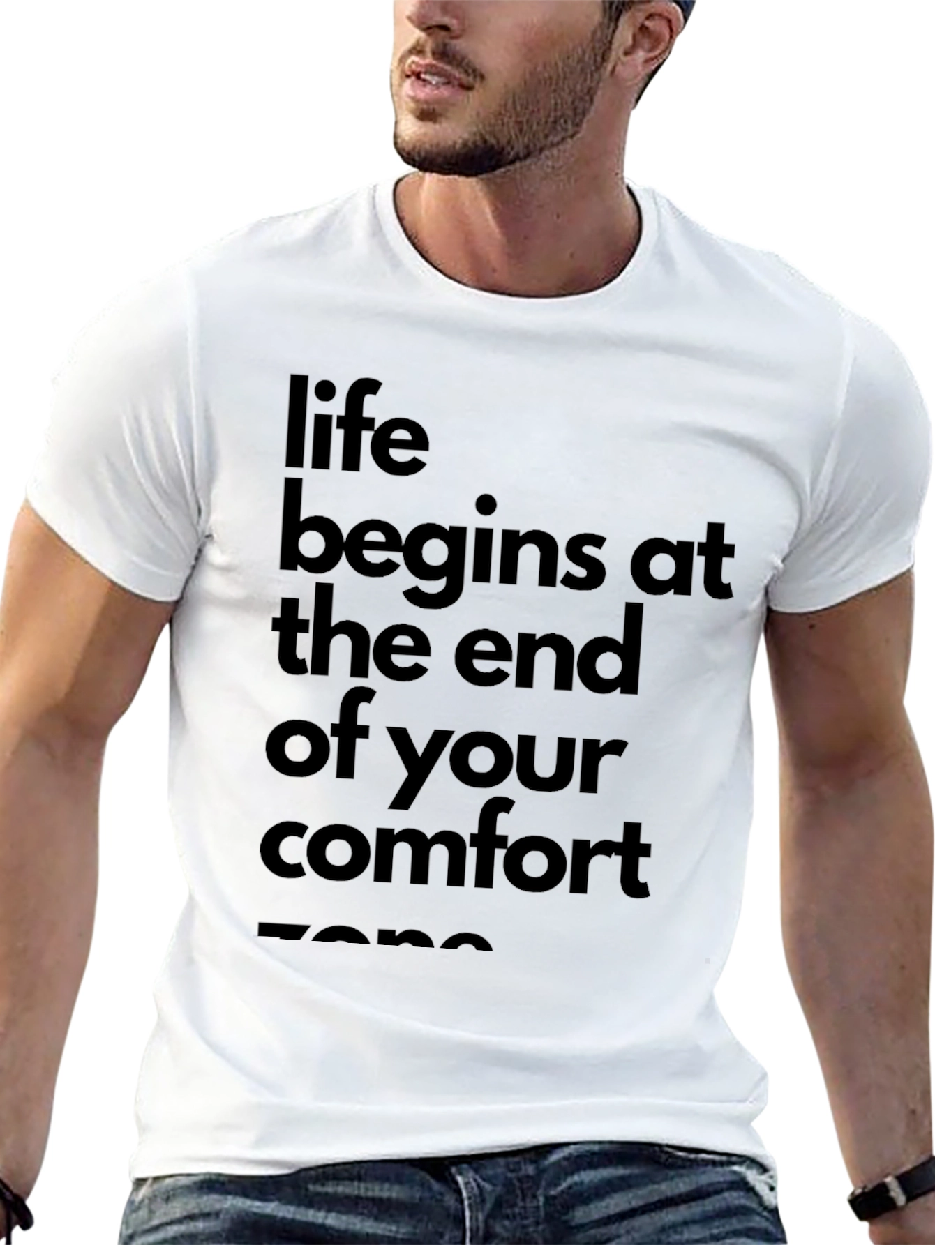 Life Begins Comfort Zone Black Graphic Tee