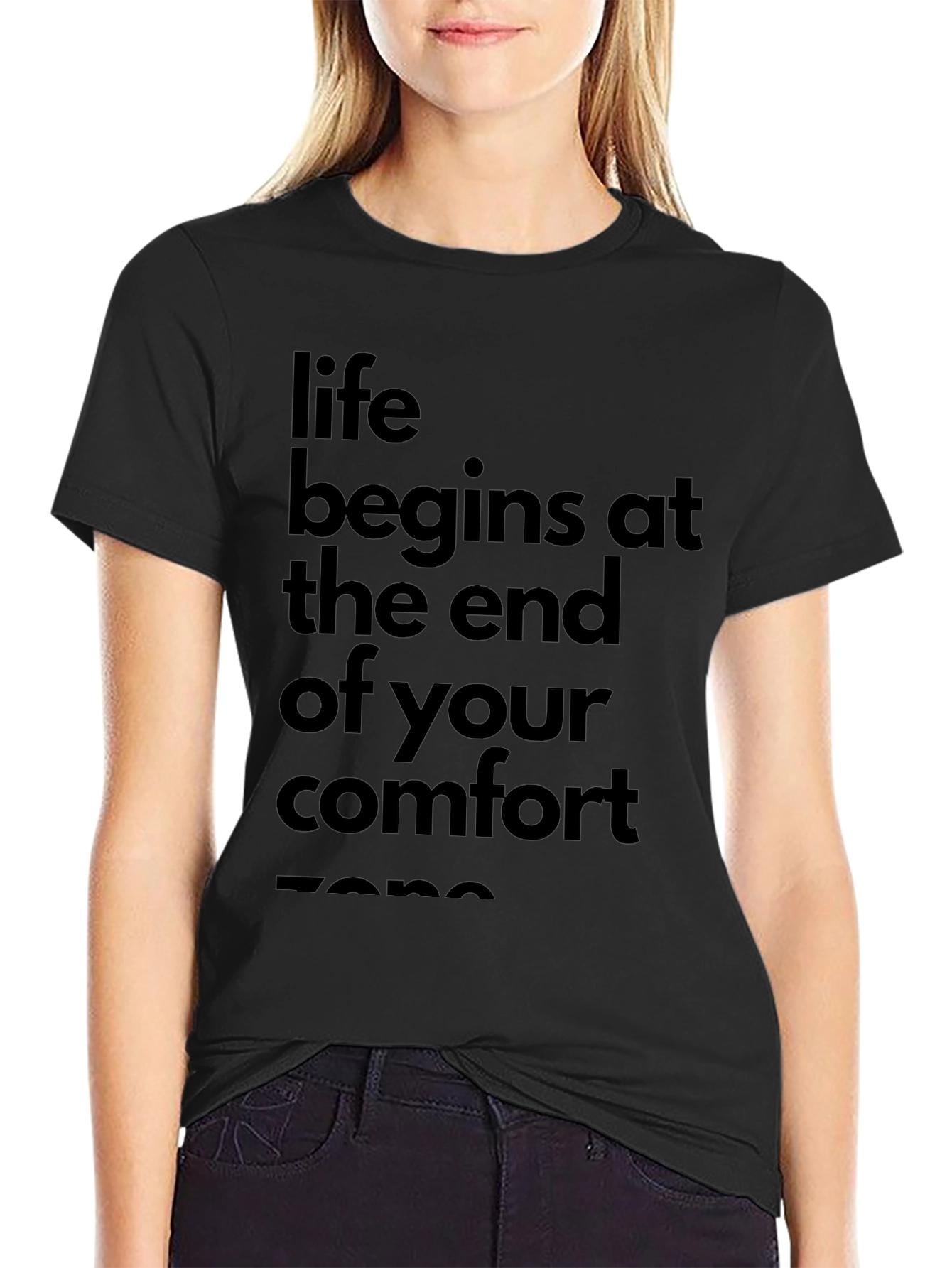 Life Begins Comfort Zone Black Graphic Tee