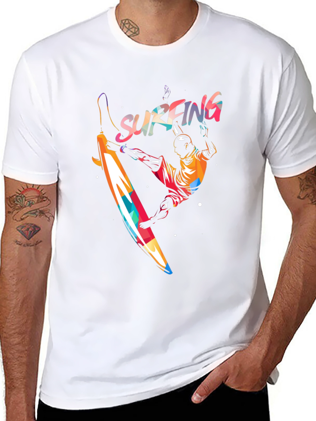 Surfing Graphic Print T-Shirt - Mens Black Tee