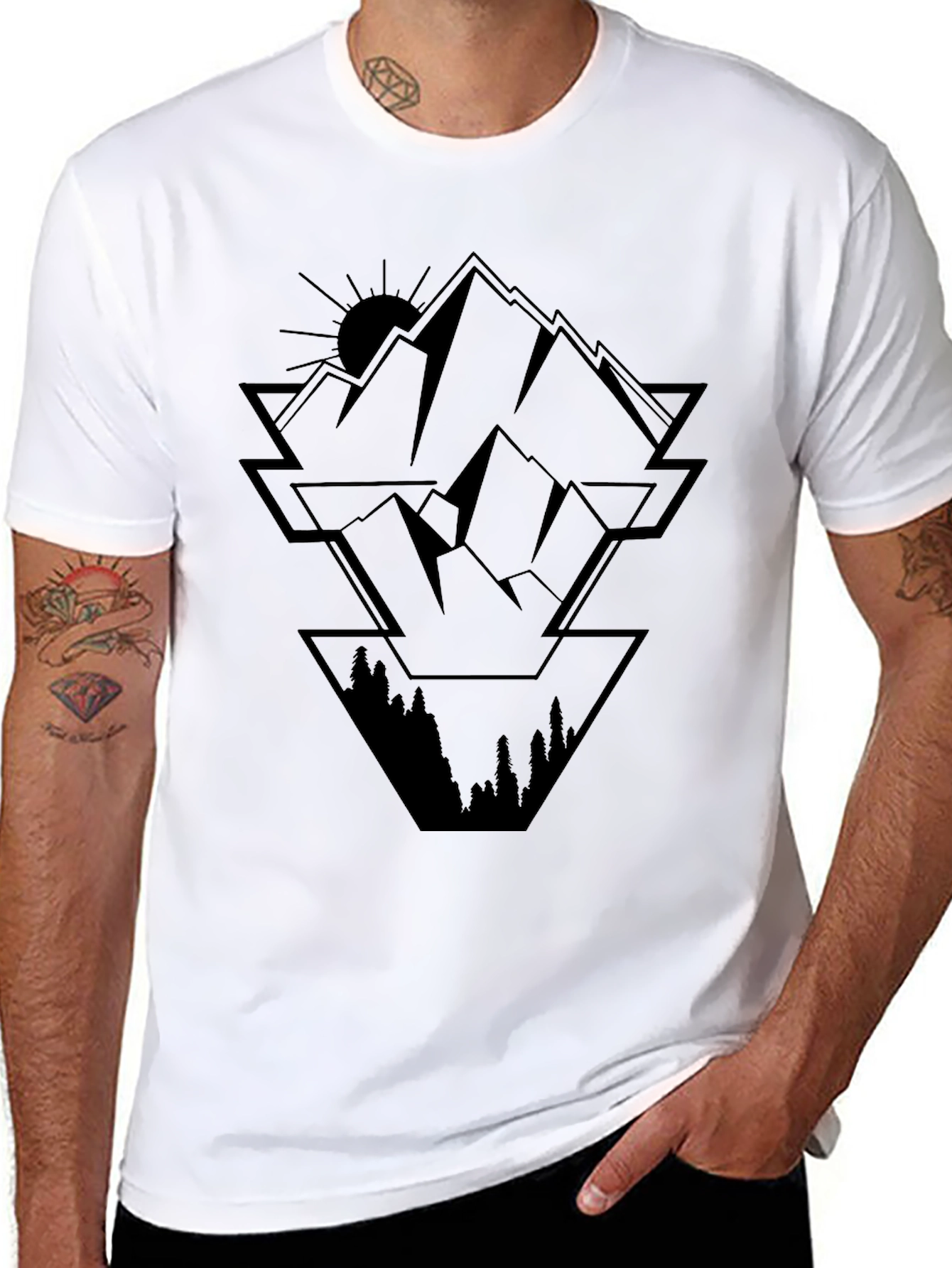Geometric Mountain Graphic Black Tee