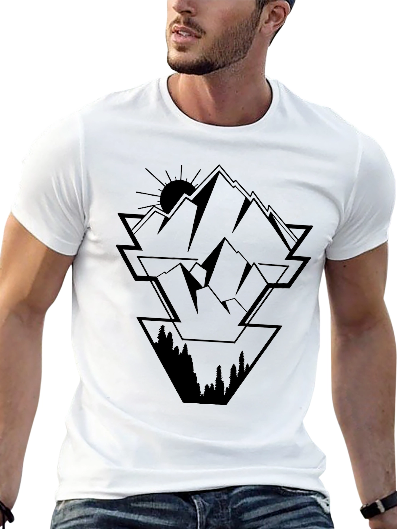 Geometric Mountain Graphic Black Tee