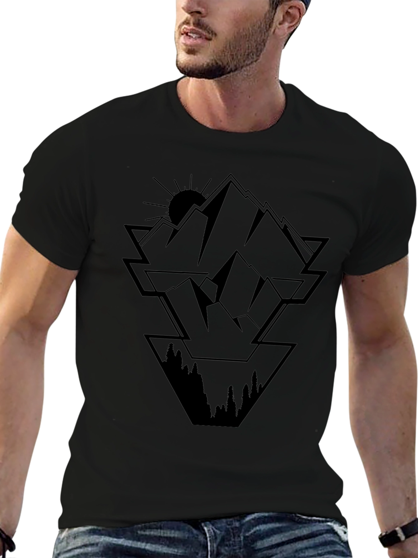 Geometric Mountain Graphic Black Tee