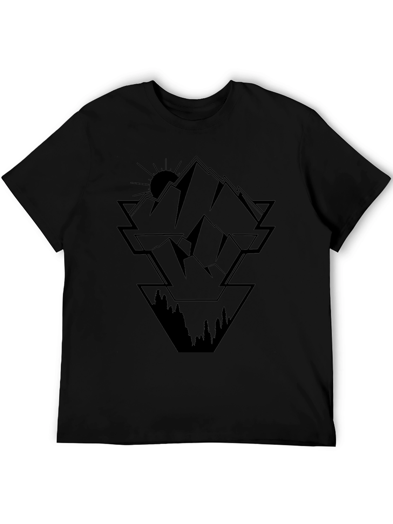 Geometric Mountain Graphic Black Tee