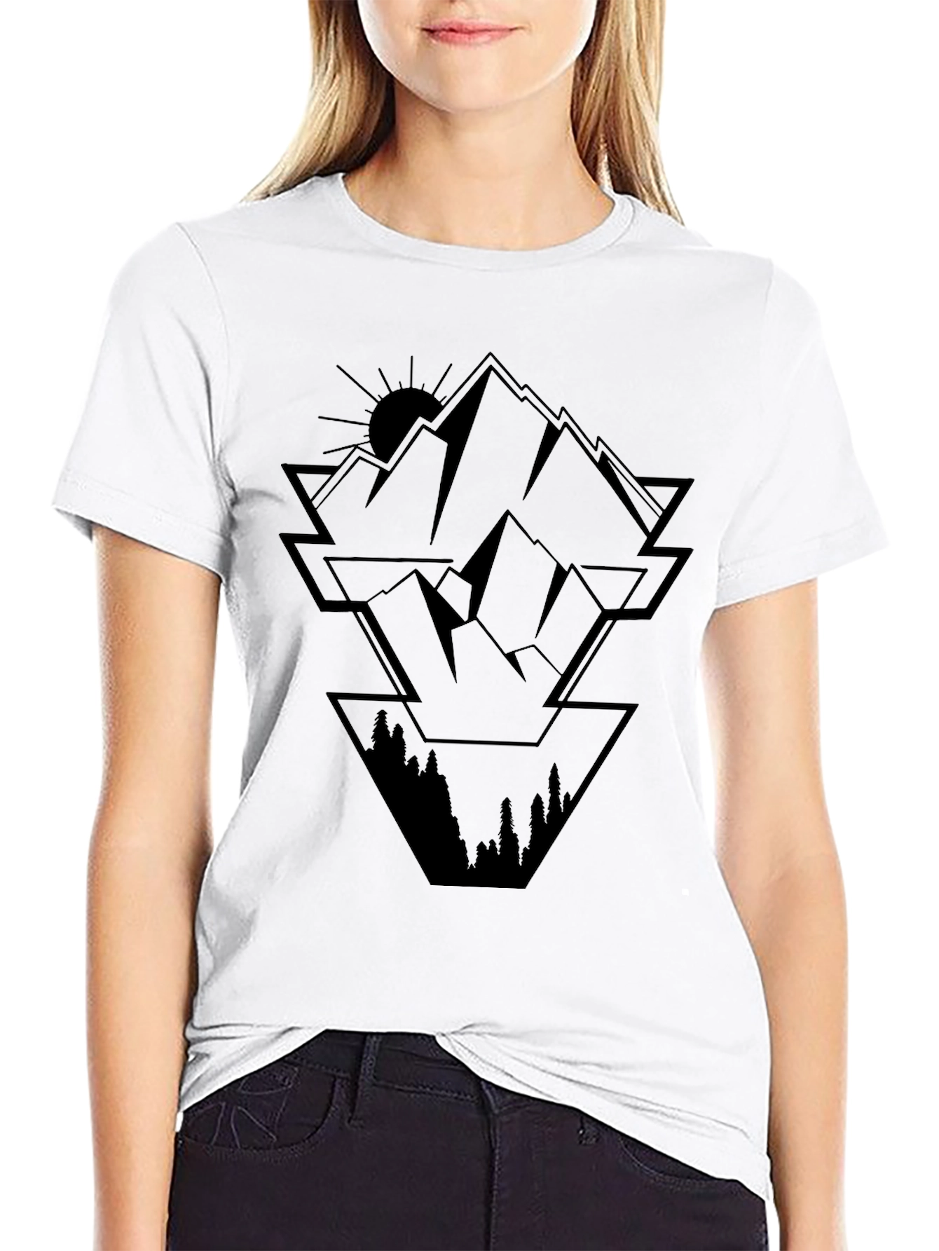 Geometric Mountain Graphic Black Tee