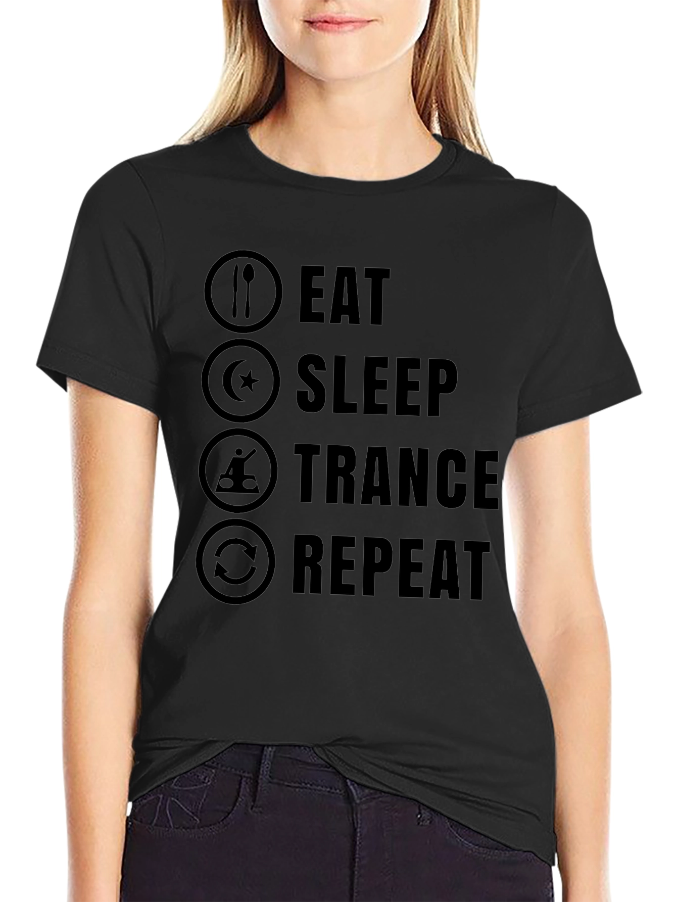 Eat Sleep Trance Repeat Black Graphic T-Shirt