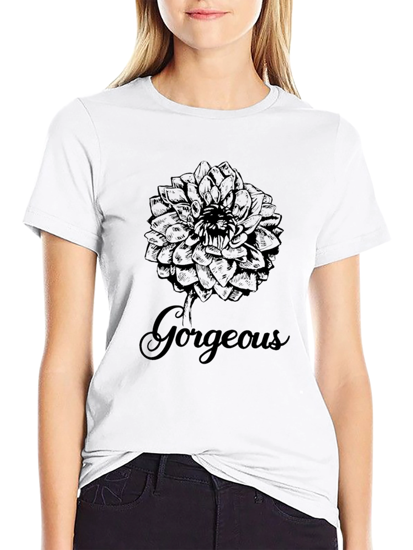 Gorgeous Flower Graphic Print Black T-Shirt