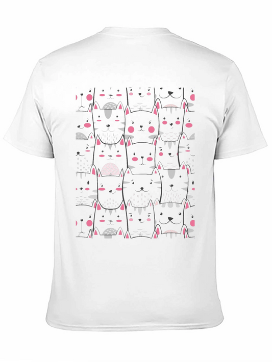 Mens Black Cat Patterned T-Shirt
