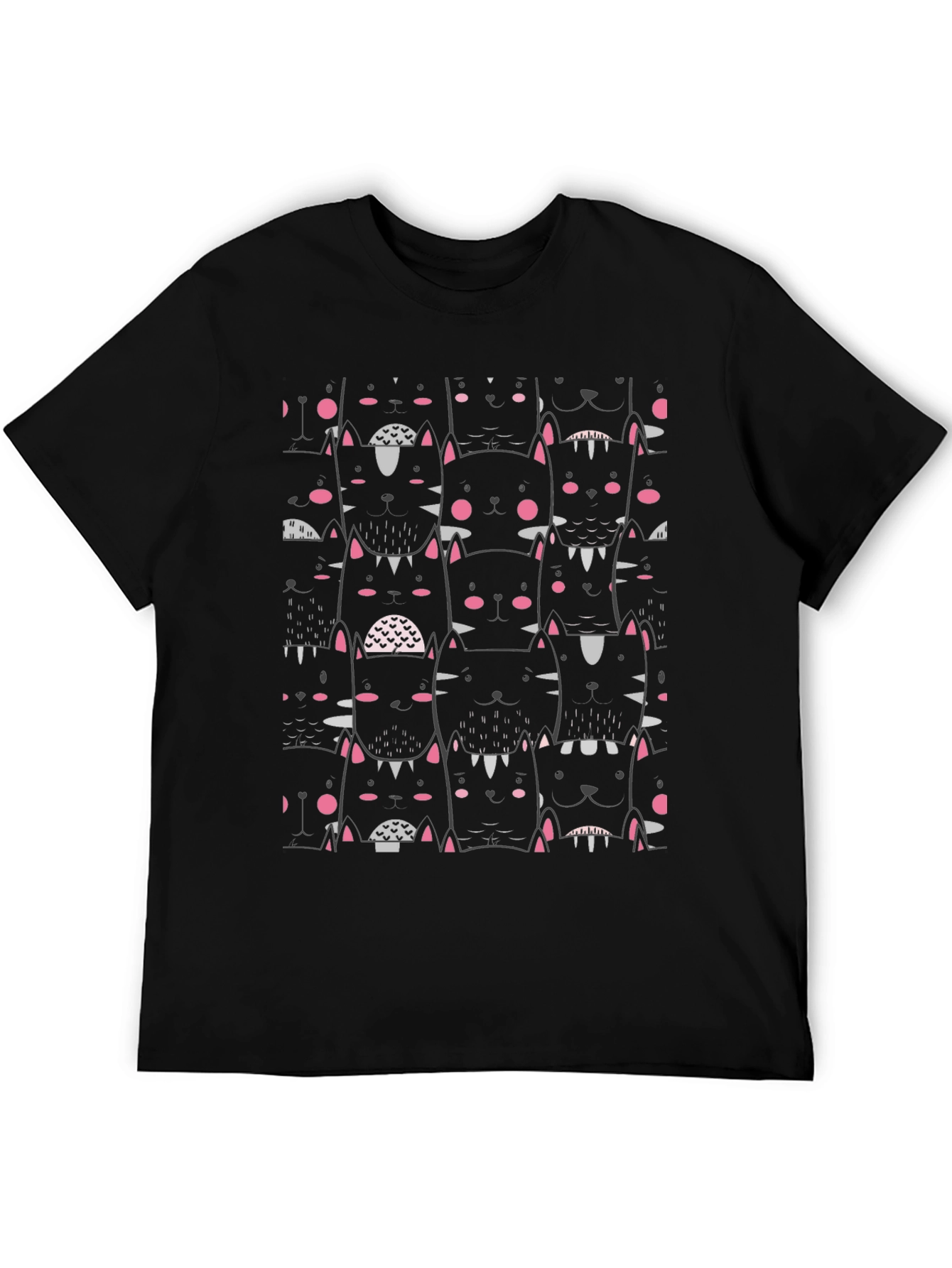 Mens Black Cat Patterned T-Shirt