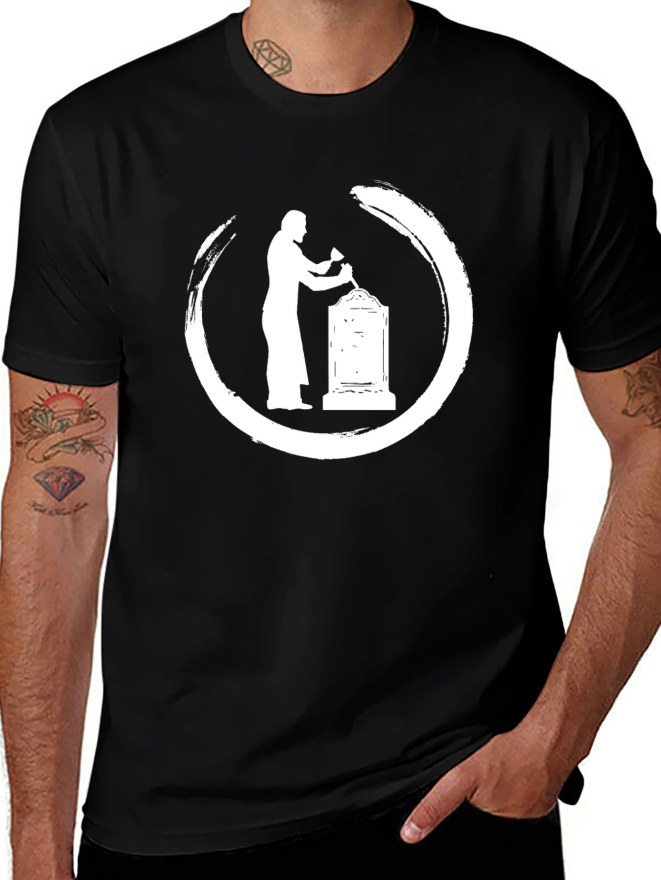 Black T-Shirt with Cemetery Zen Circle Graphic
