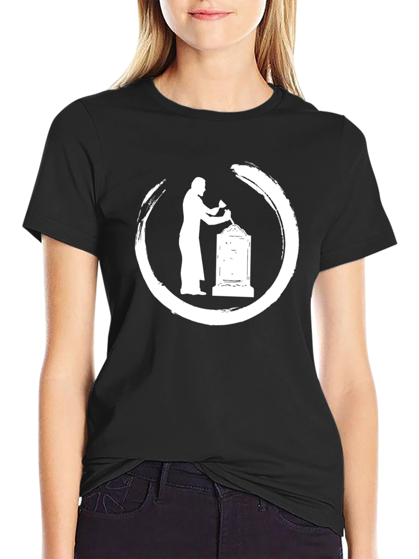 Black T-Shirt with Cemetery Zen Circle Graphic