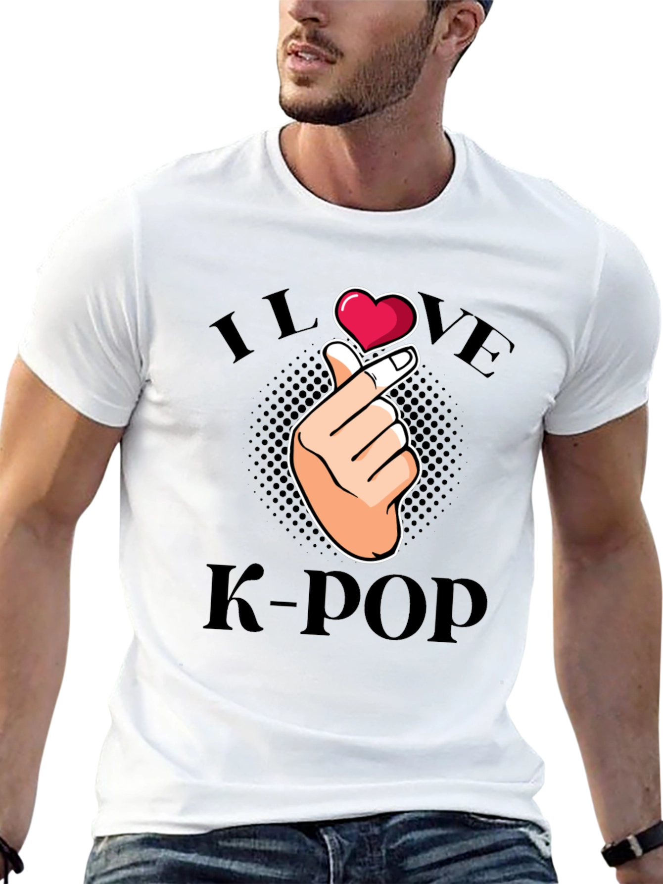 I Love K-Pop Finger Heart Graphic Tee - Black
