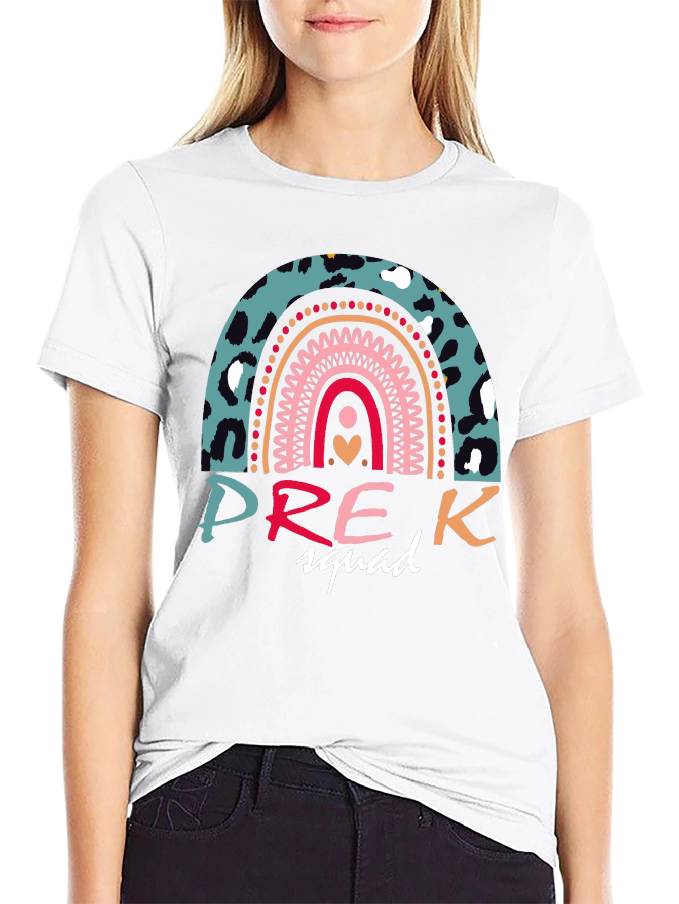 Pre-K Squad Rainbow Leopard Print T-Shirt