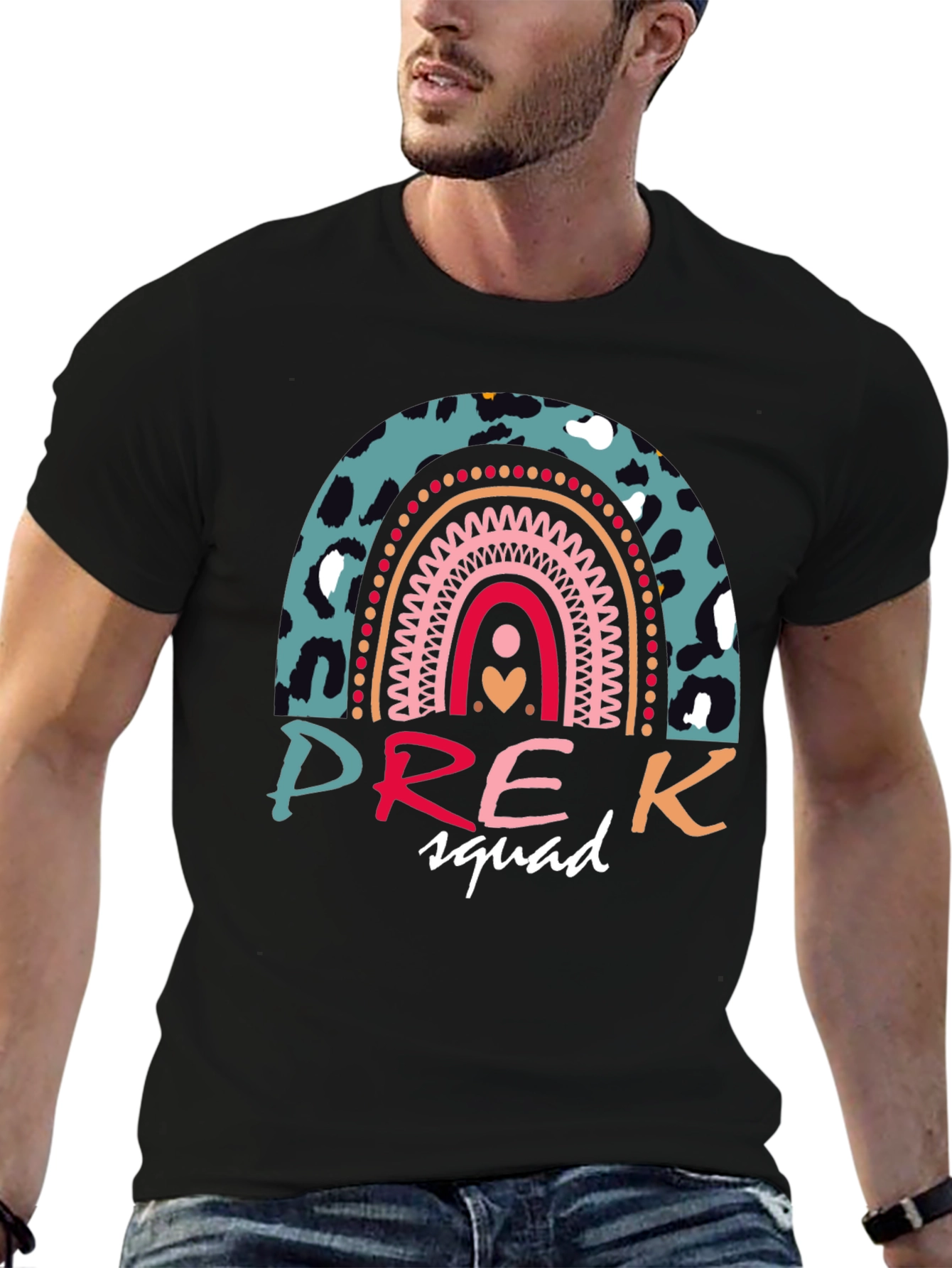 Pre-K Squad Rainbow Leopard Print T-Shirt