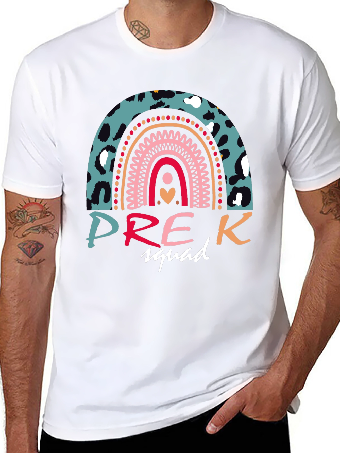 Pre-K Squad Rainbow Leopard Print T-Shirt