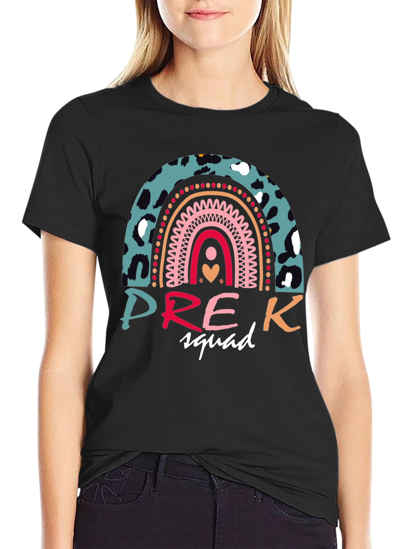 Pre-K Squad Rainbow Leopard Print T-Shirt