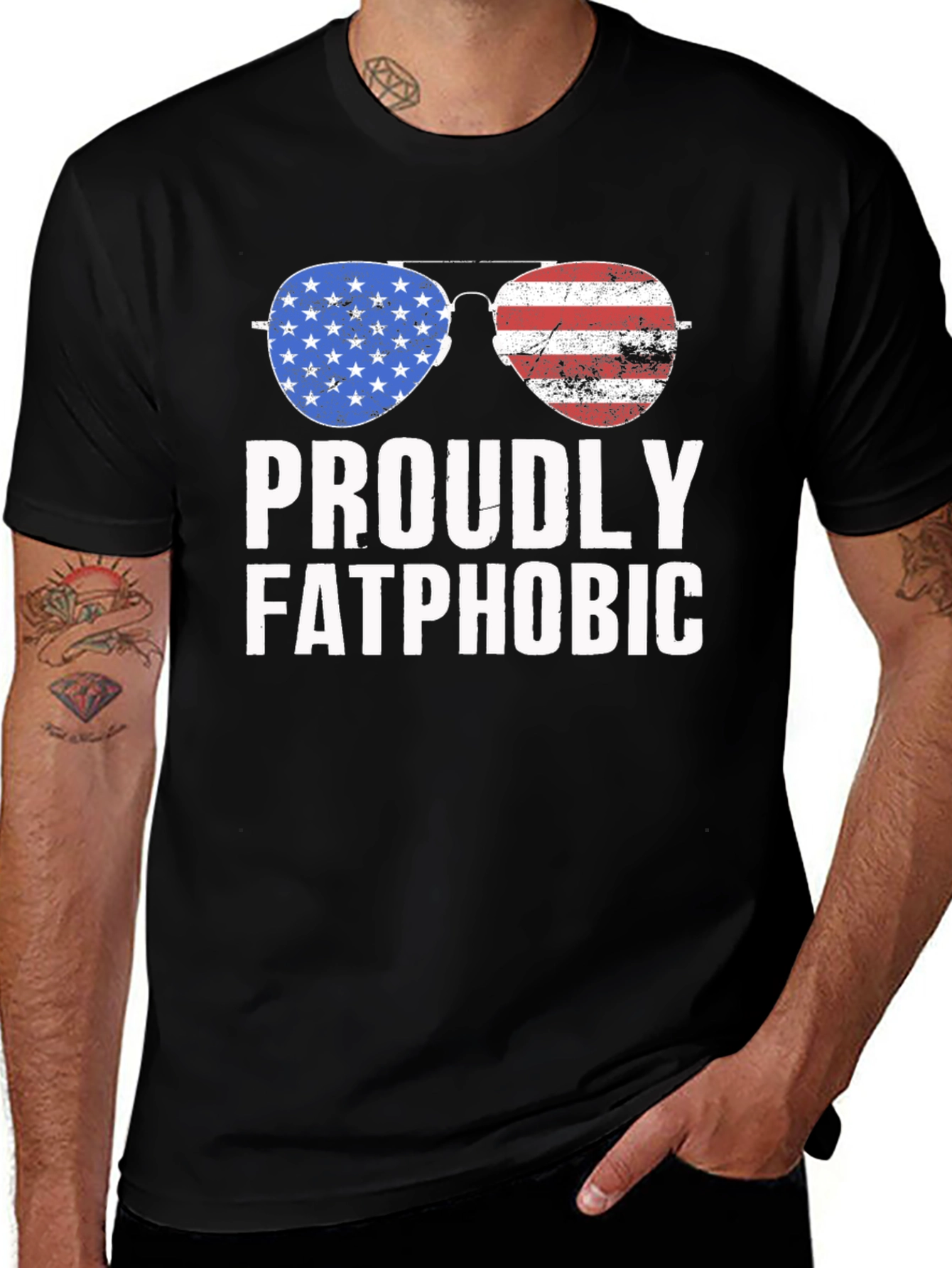 Proudly Fatphobic Patriotic Aviator T-Shirt