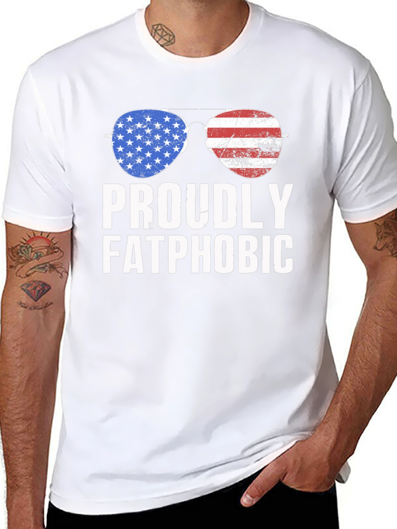 Proudly Fatphobic Patriotic Aviator T-Shirt