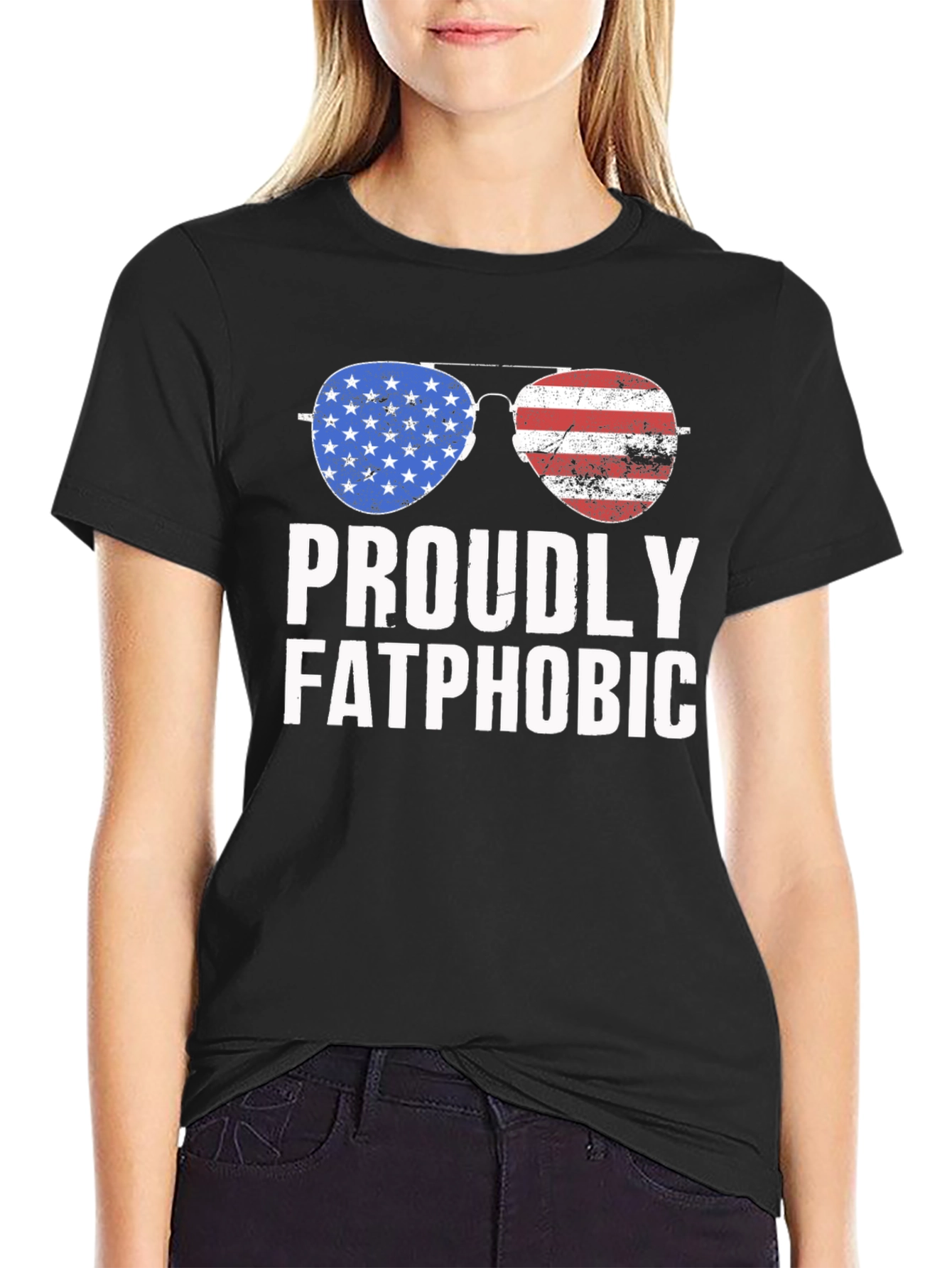 Proudly Fatphobic Patriotic Aviator T-Shirt