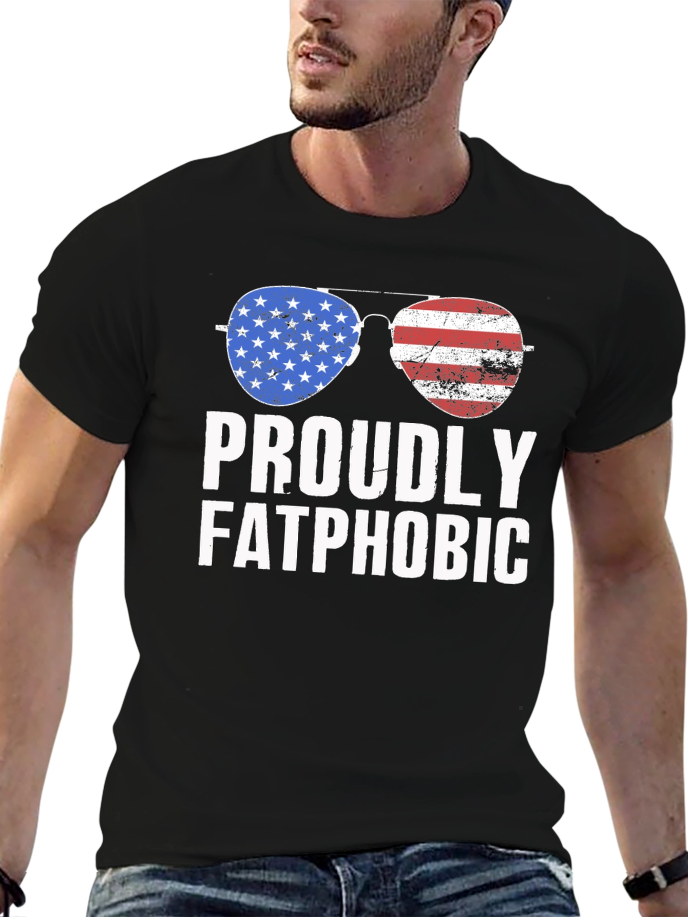 Proudly Fatphobic Patriotic Aviator T-Shirt