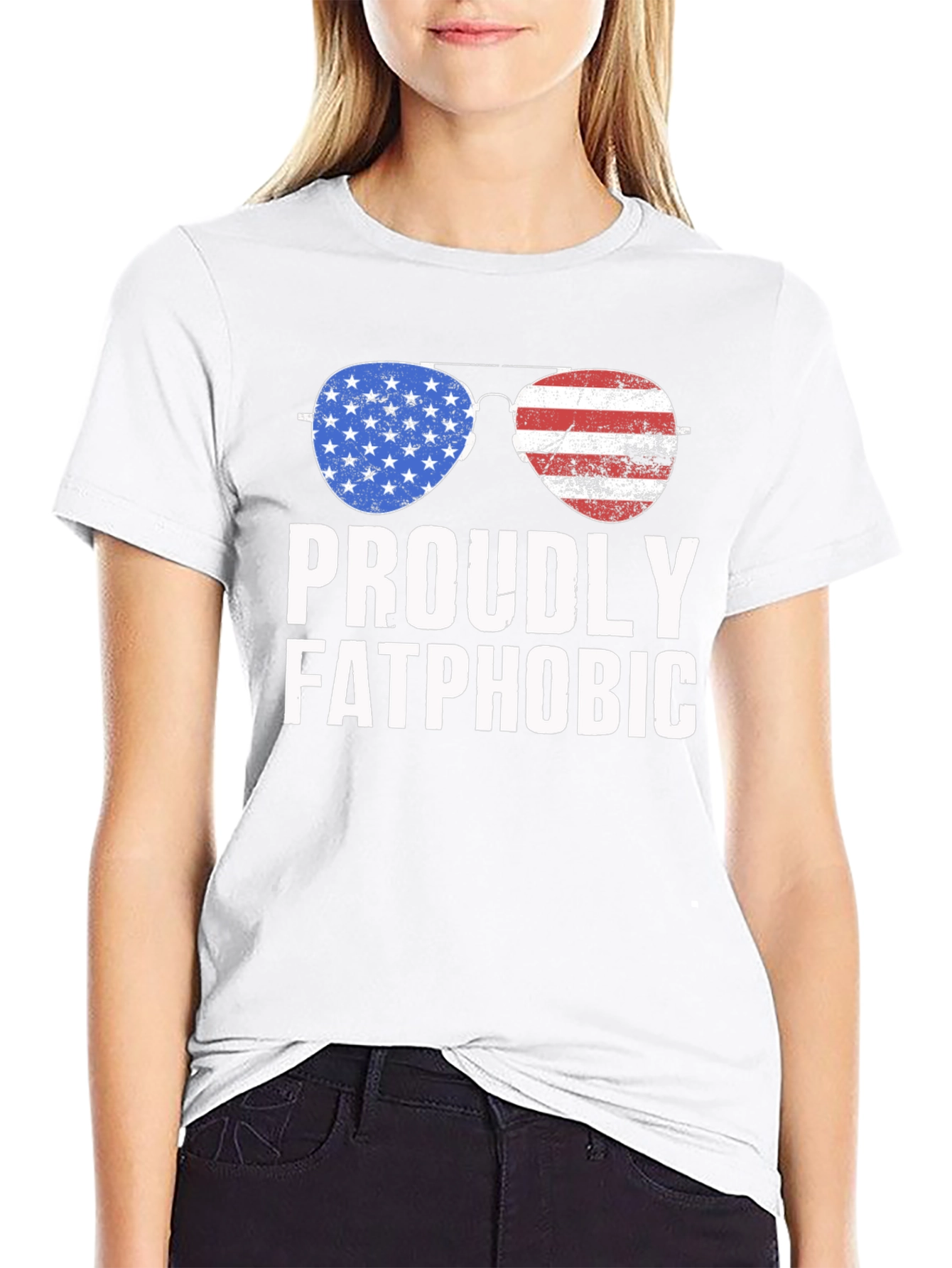 Proudly Fatphobic Patriotic Aviator T-Shirt