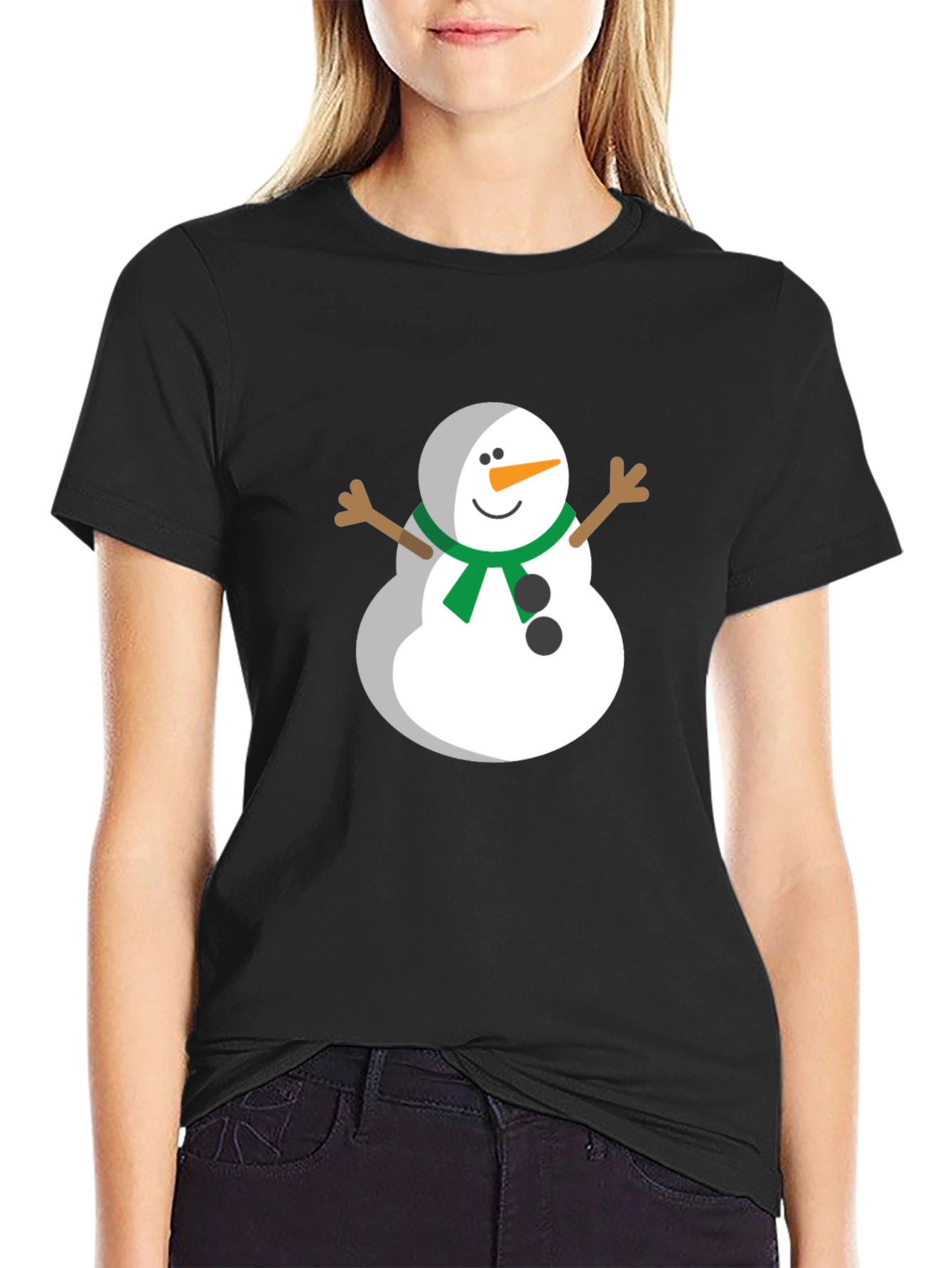 Festive Snowman Graphic Tee - Black