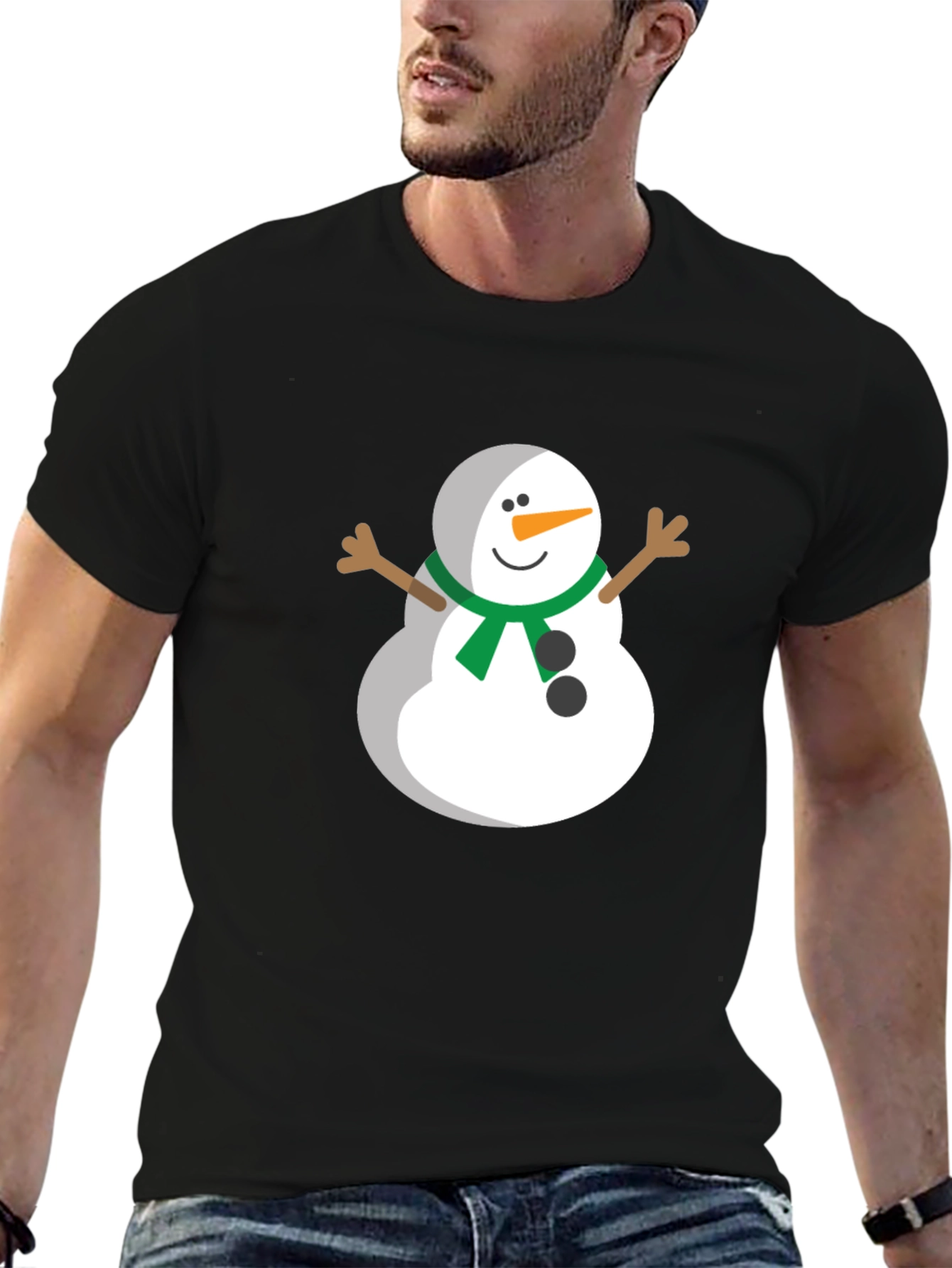 Festive Snowman Graphic Tee - Black