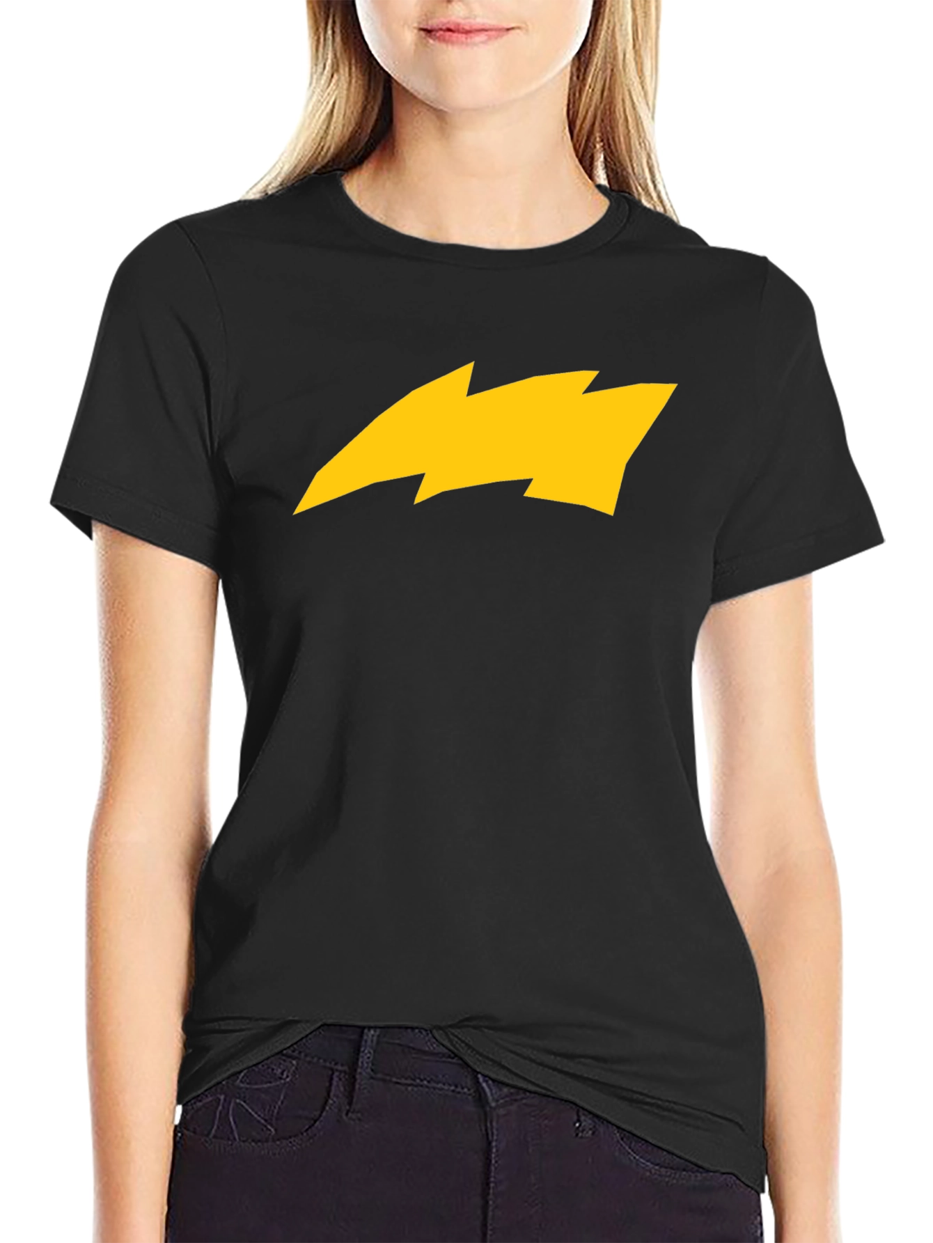 Black T-Shirt with Yellow Lightning Bolt Graphic
