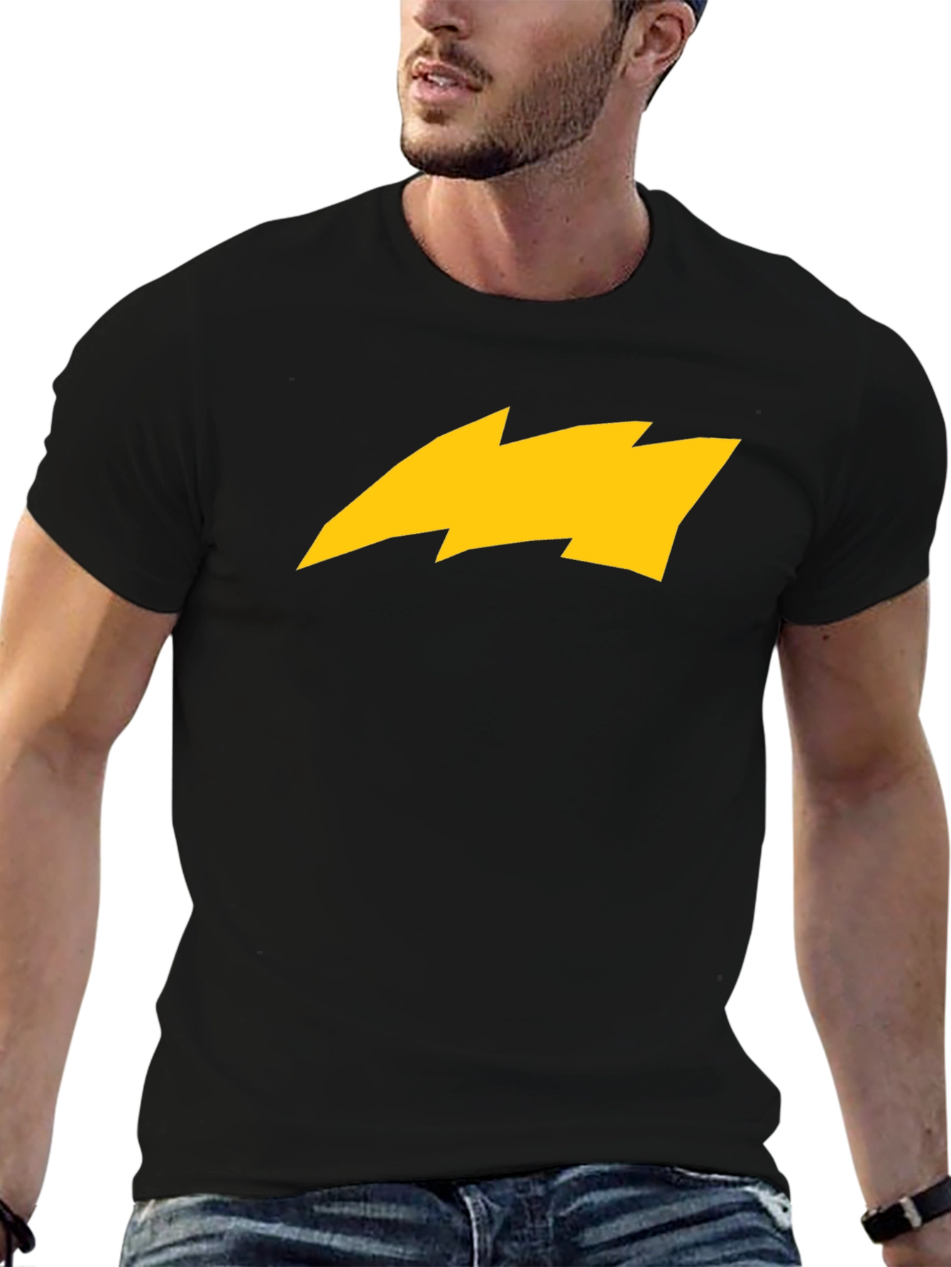 Black T-Shirt with Yellow Lightning Bolt Graphic