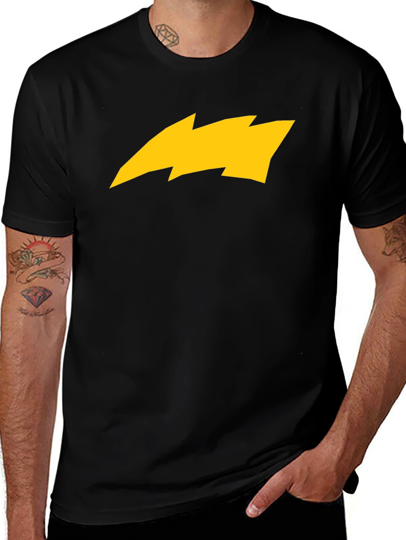 Black T-Shirt with Yellow Lightning Bolt Graphic