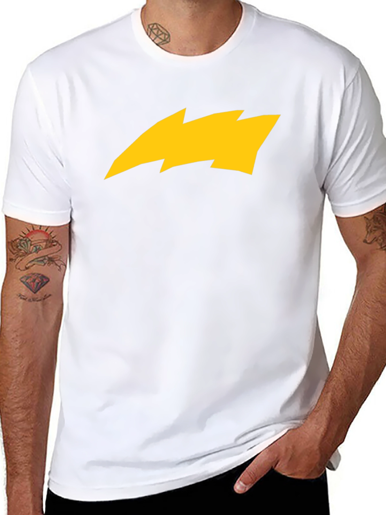 Black T-Shirt with Yellow Lightning Bolt Graphic