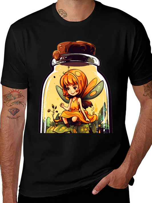 Fairy in a Jar Graphic Tee - Black Cotton T-Shirt