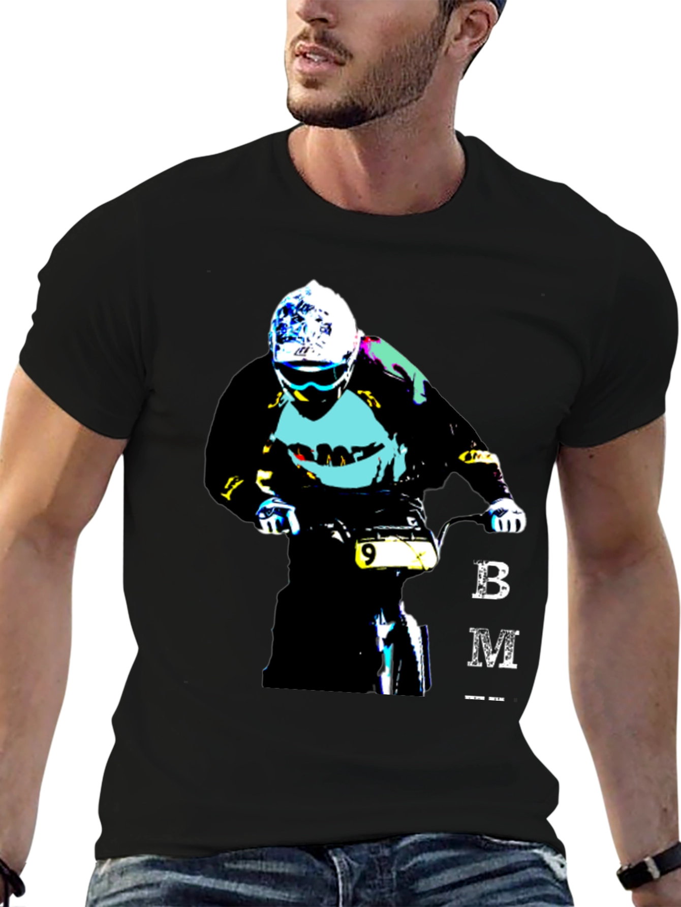 BMX Rider Graphic Tee - Black Cotton Blend T-Shirt