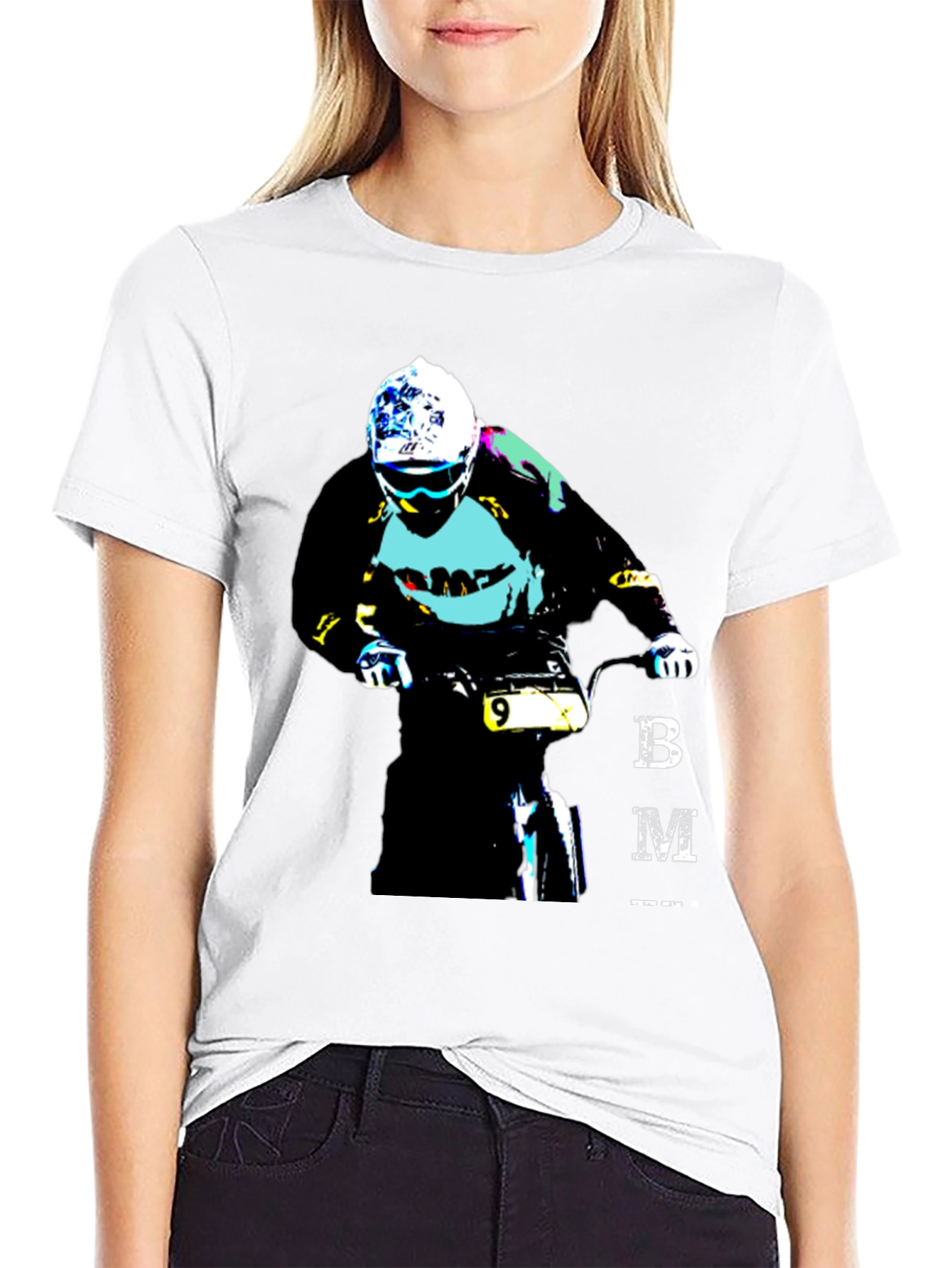 BMX Rider Graphic Tee - Black Cotton Blend T-Shirt