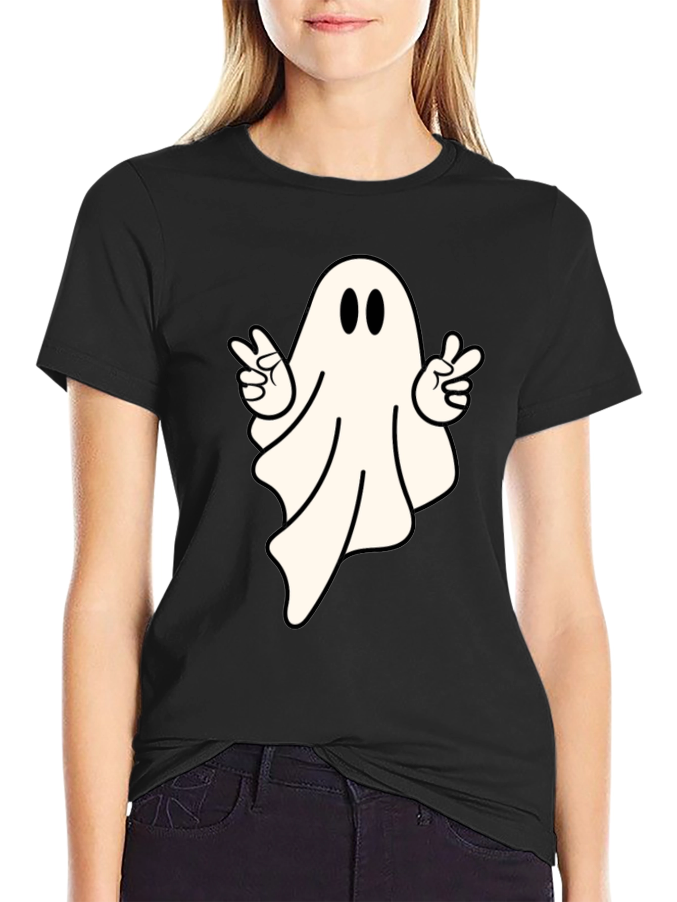 Cool Ghost Peace Sign T-Shirt - Spooky Season Apparel