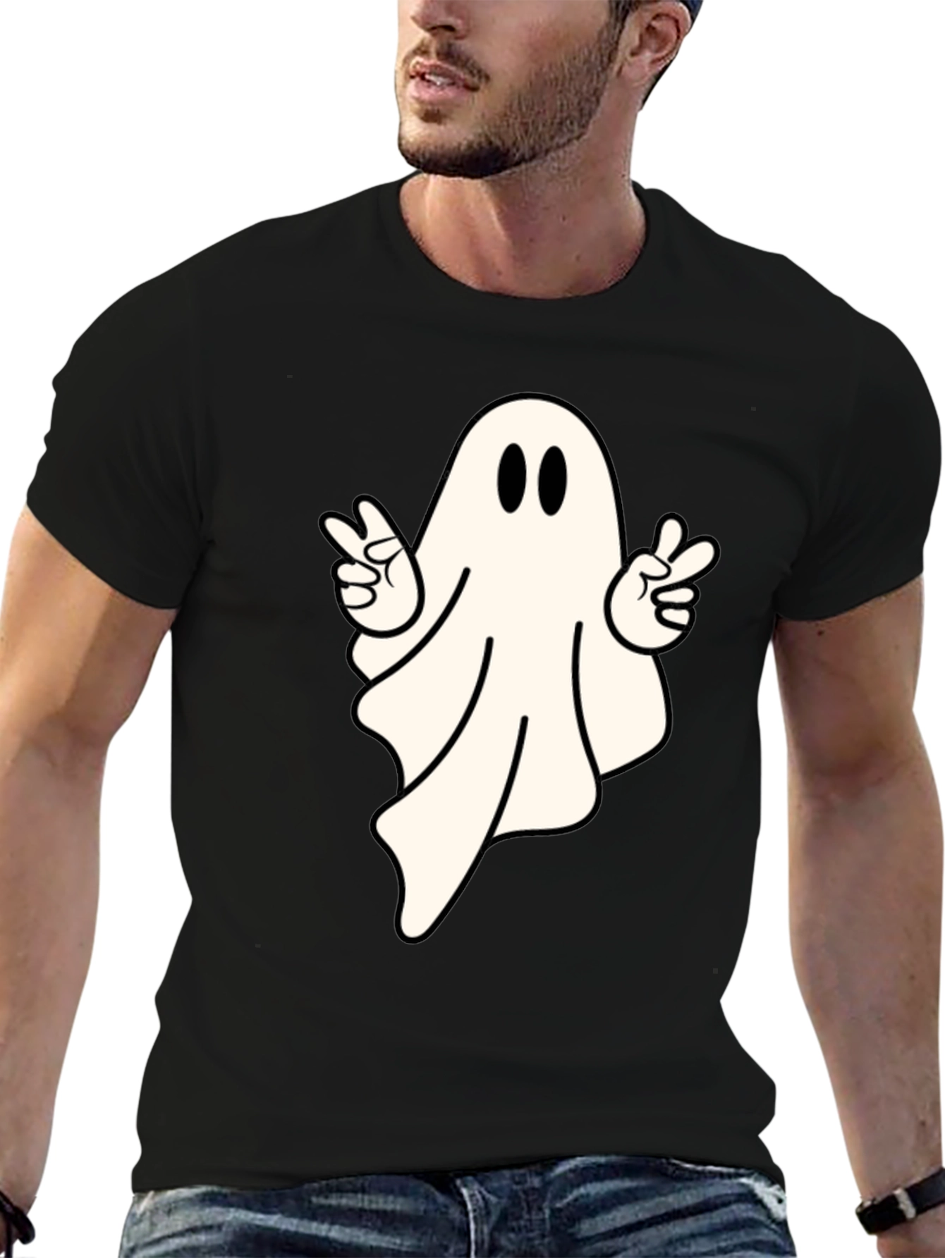 Cool Ghost Peace Sign T-Shirt - Spooky Season Apparel