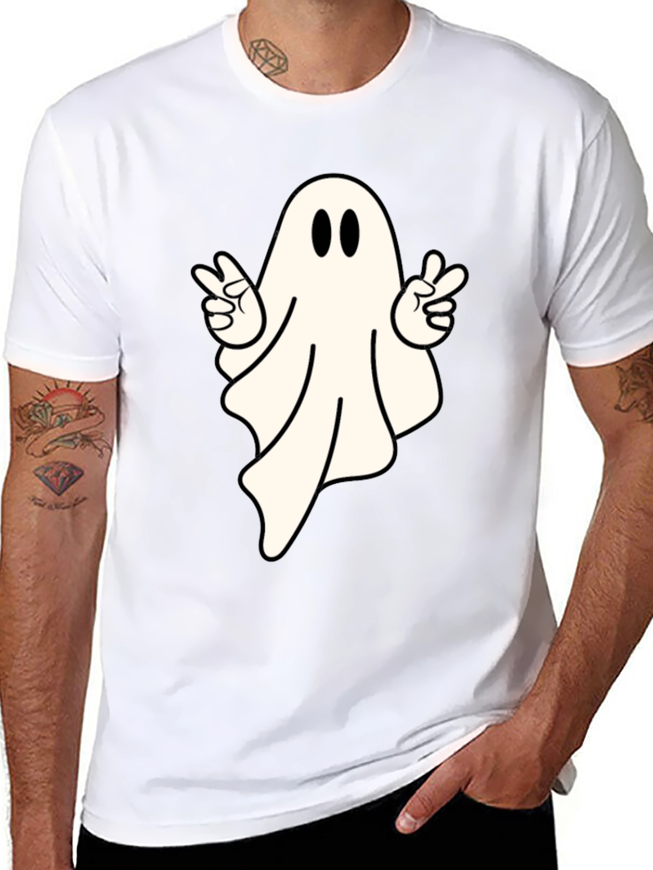 Cool Ghost Peace Sign T-Shirt - Spooky Season Apparel