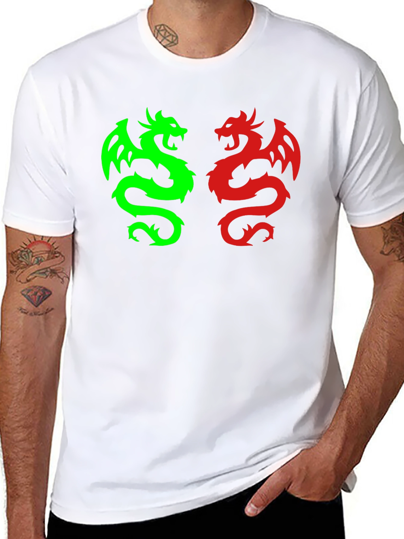 Dragon Duo Graphic Tee - Black Cotton Blend