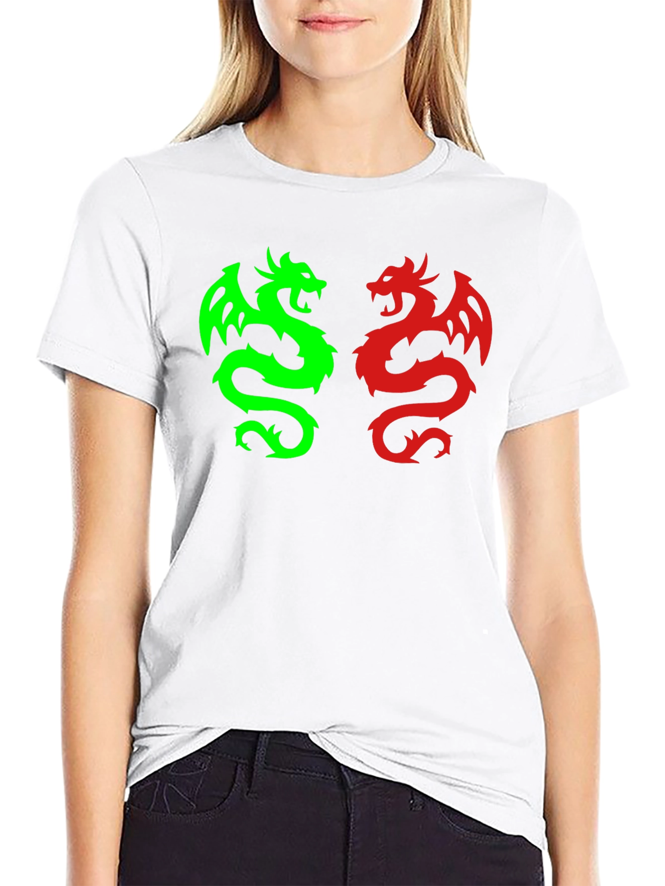 Dragon Duo Graphic Tee - Black Cotton Blend