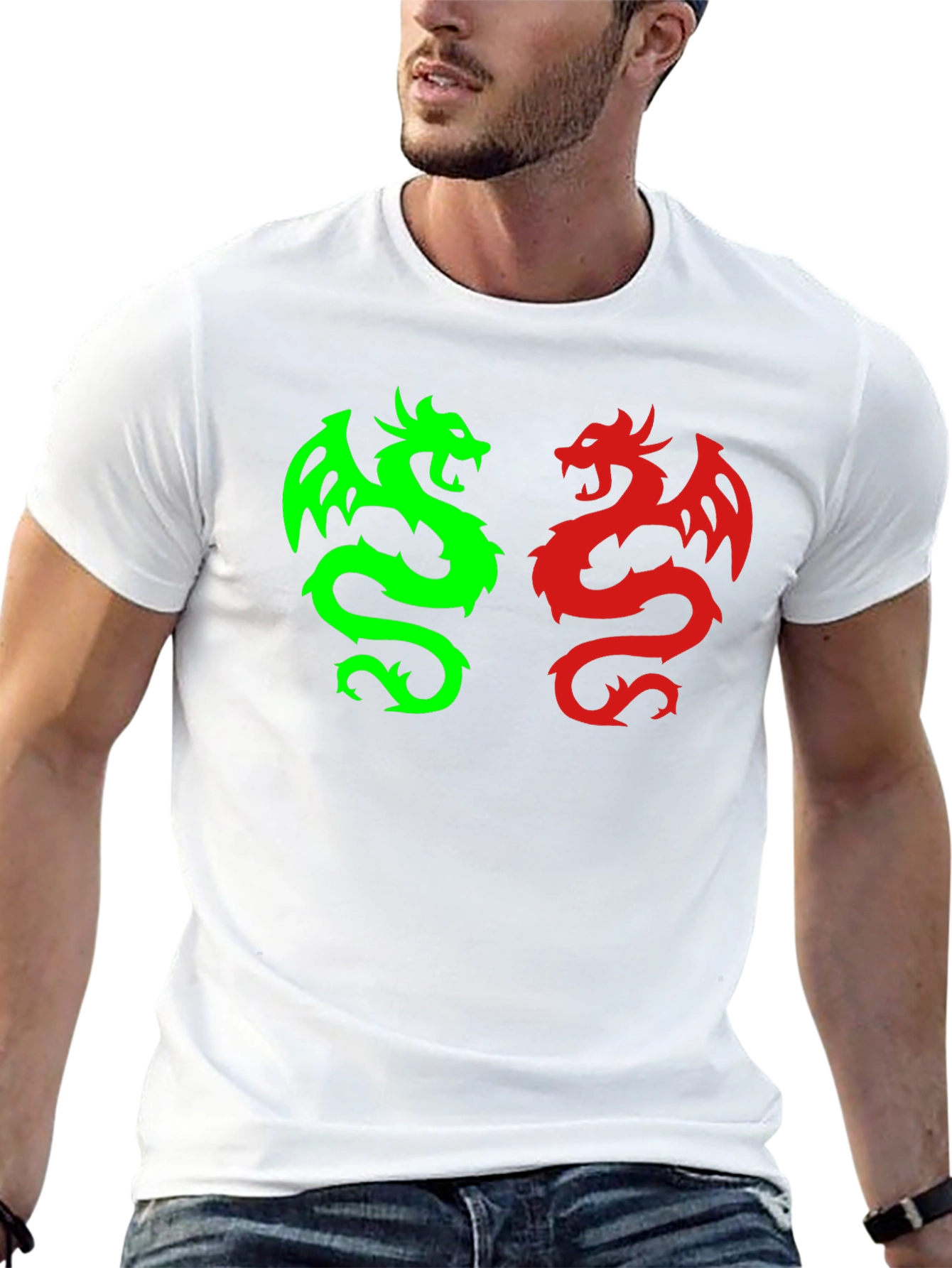 Dragon Duo Graphic Tee - Black Cotton Blend