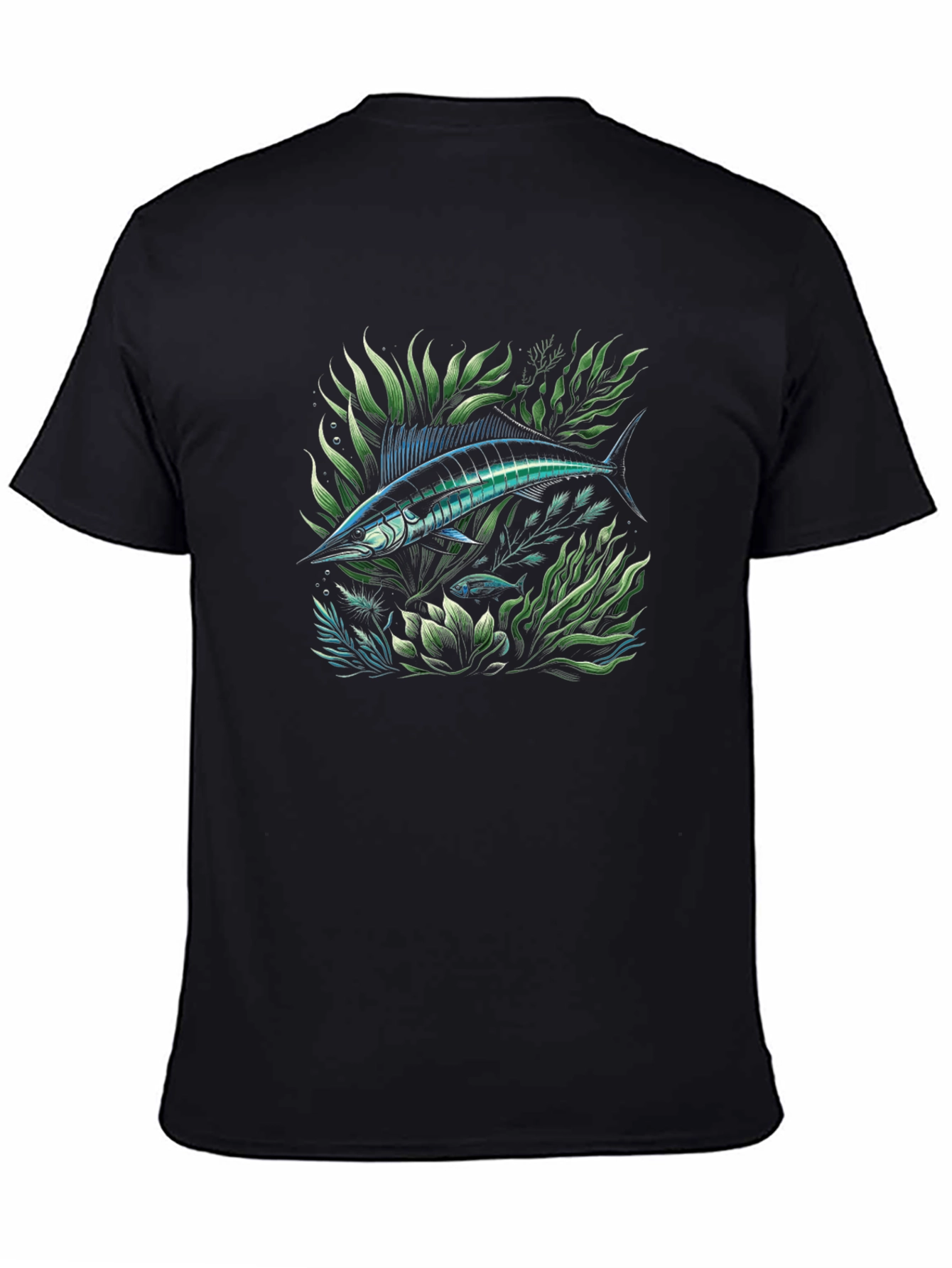 Marlin Fish Graphic Tee - Black Cotton T-Shirt