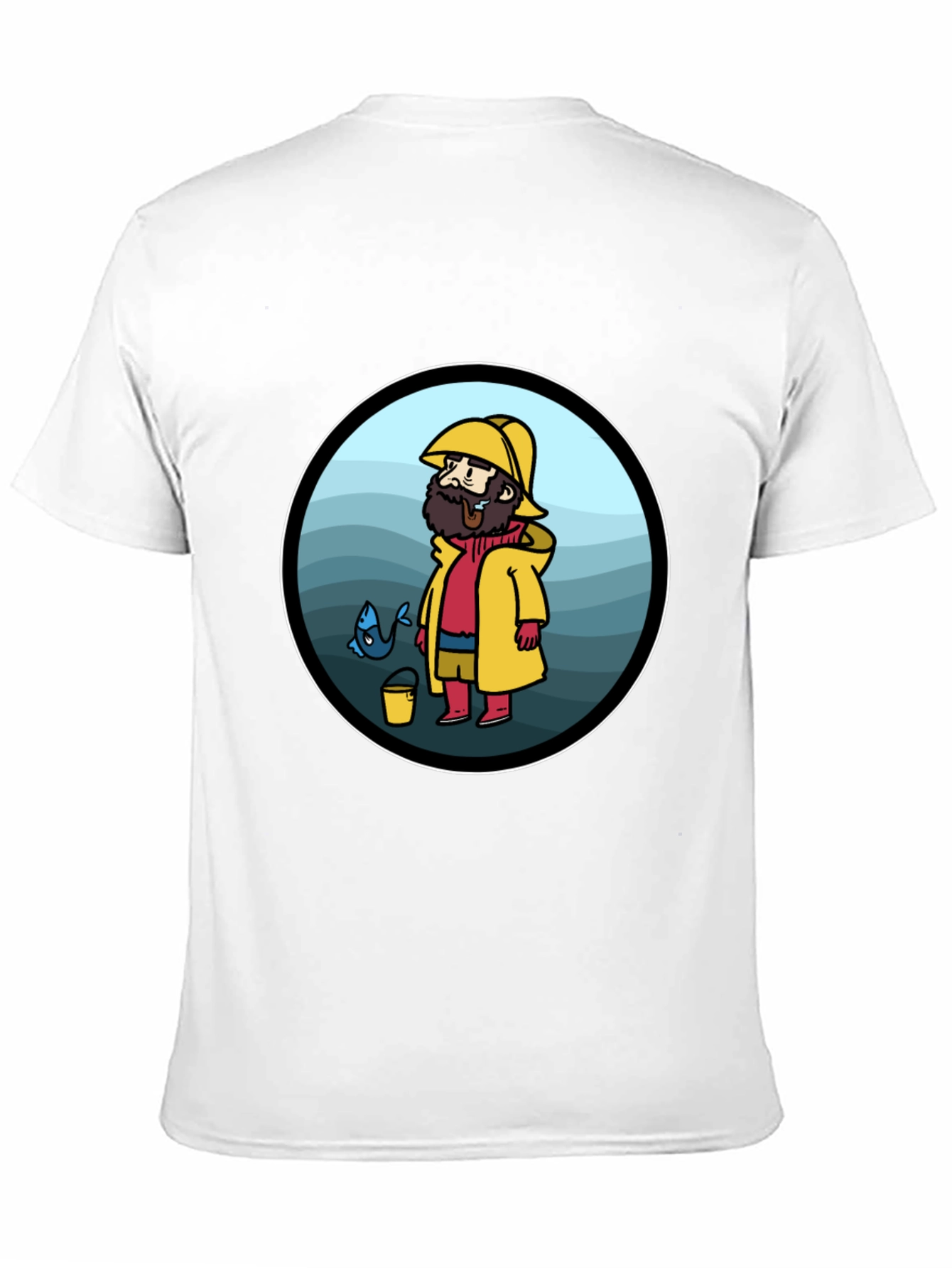 Cartoon Fisherman Black T-Shirt