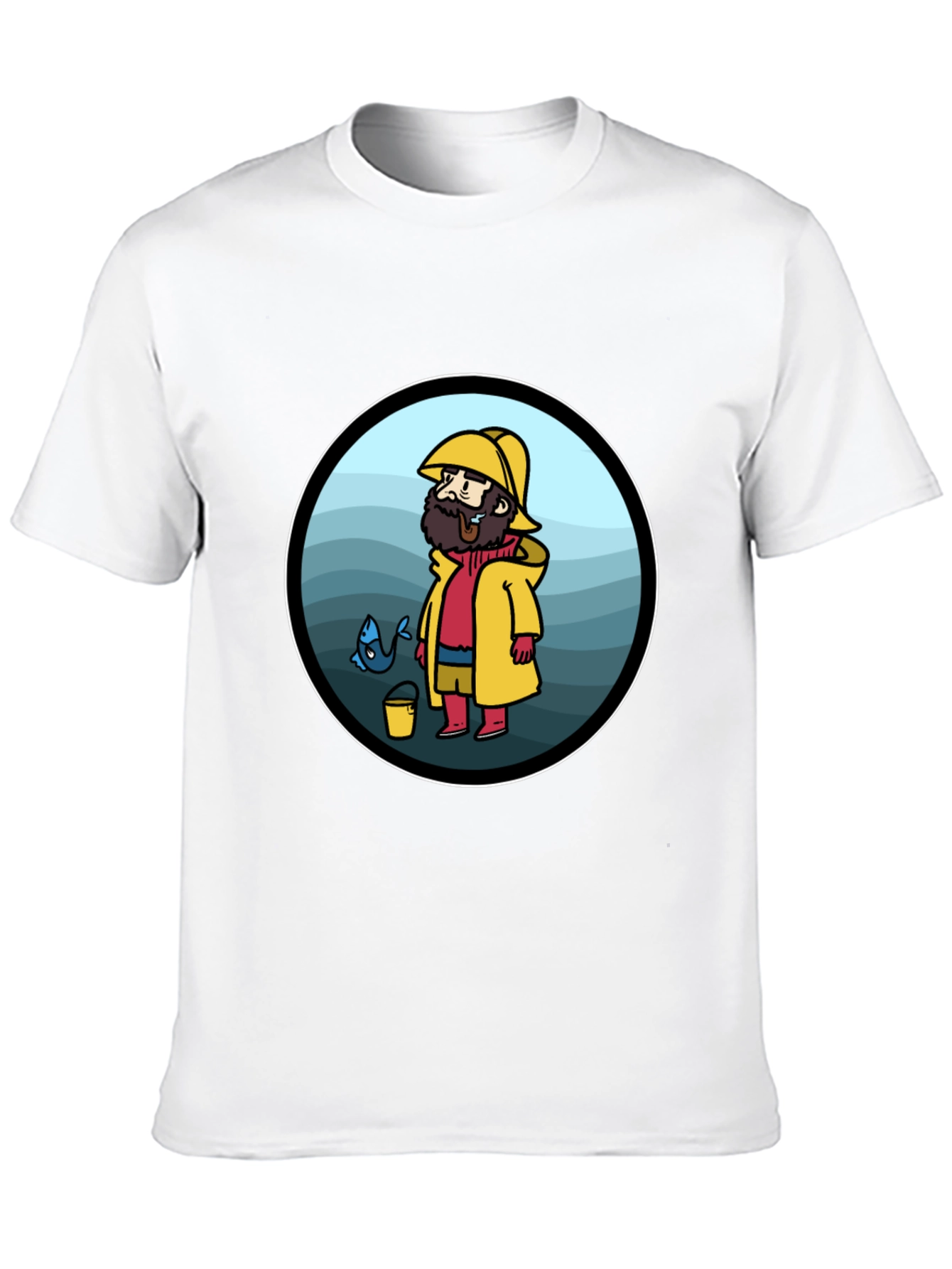Cartoon Fisherman Black T-Shirt